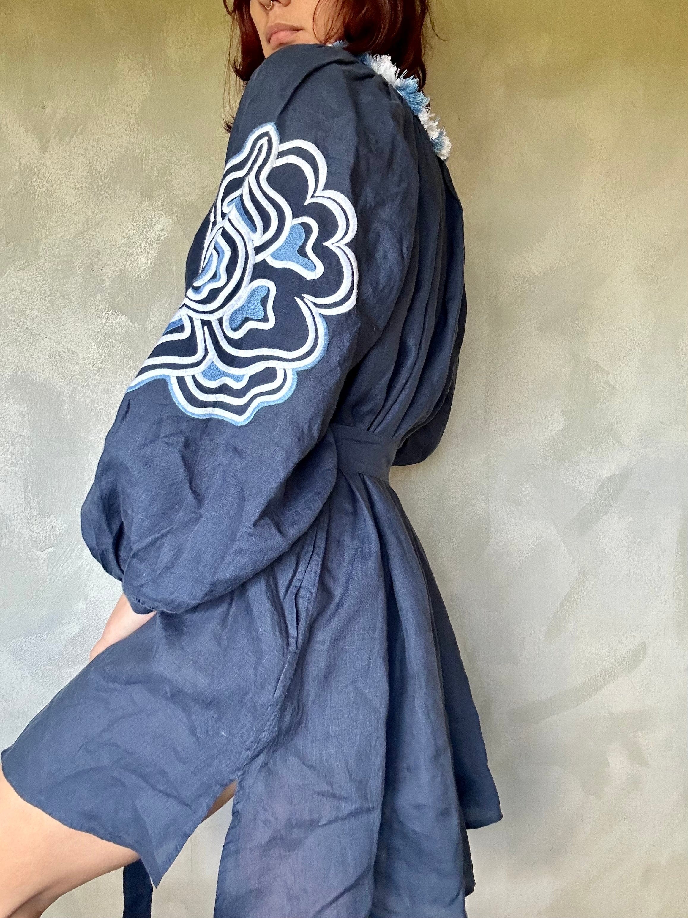 Sistergolden Dress Navy Linen Dress/whit