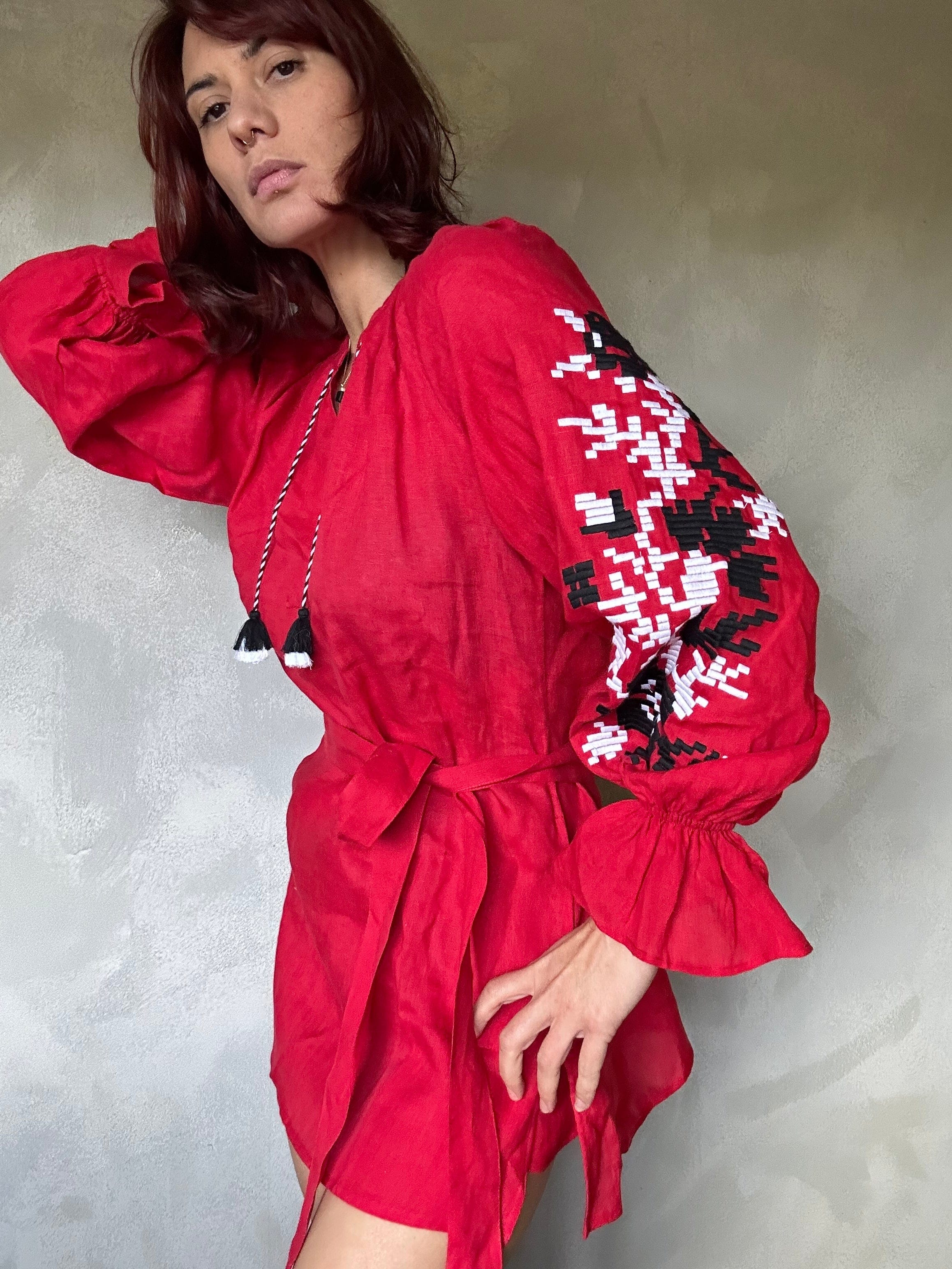 Sistergolden Dress Red Linen Dress