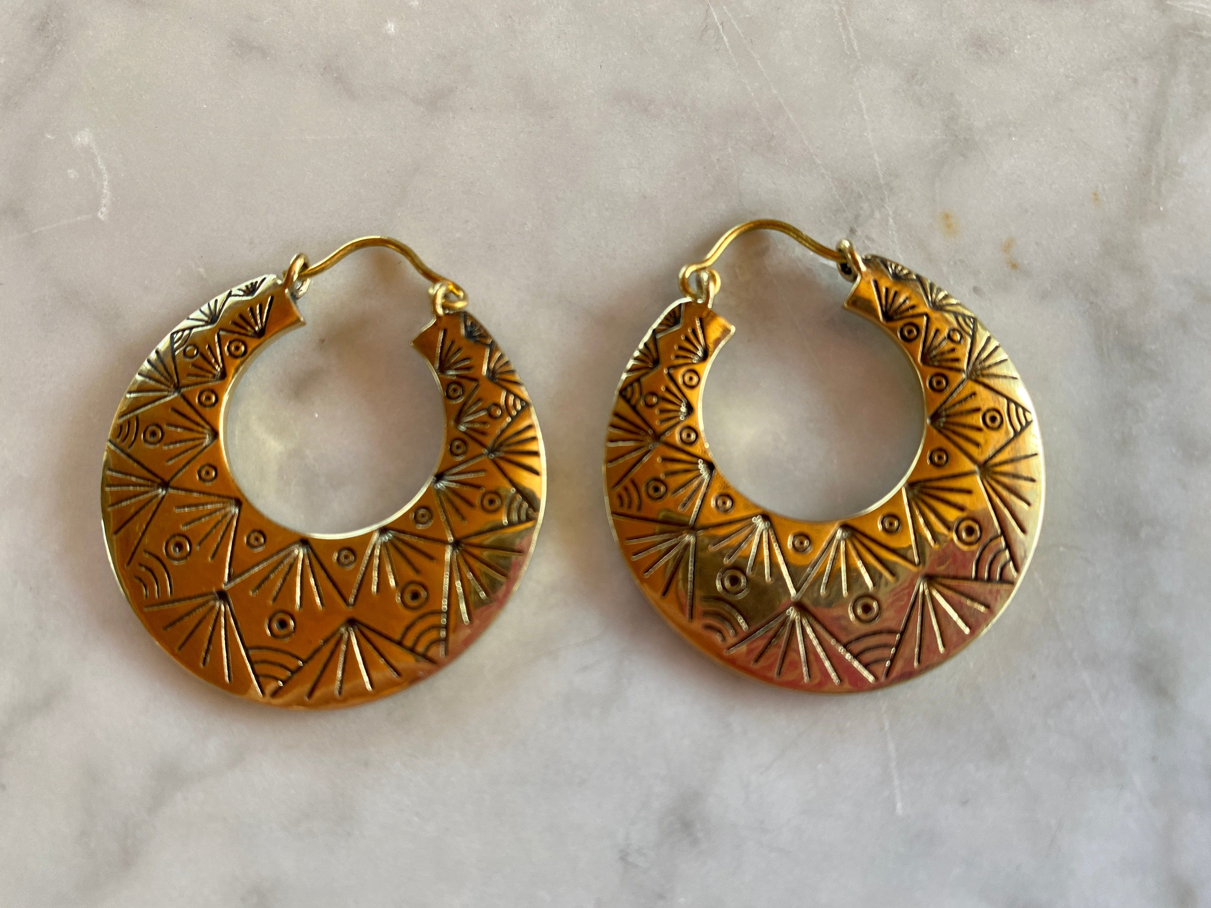 SisterGolden Earrings Aztec Hoops Earrings