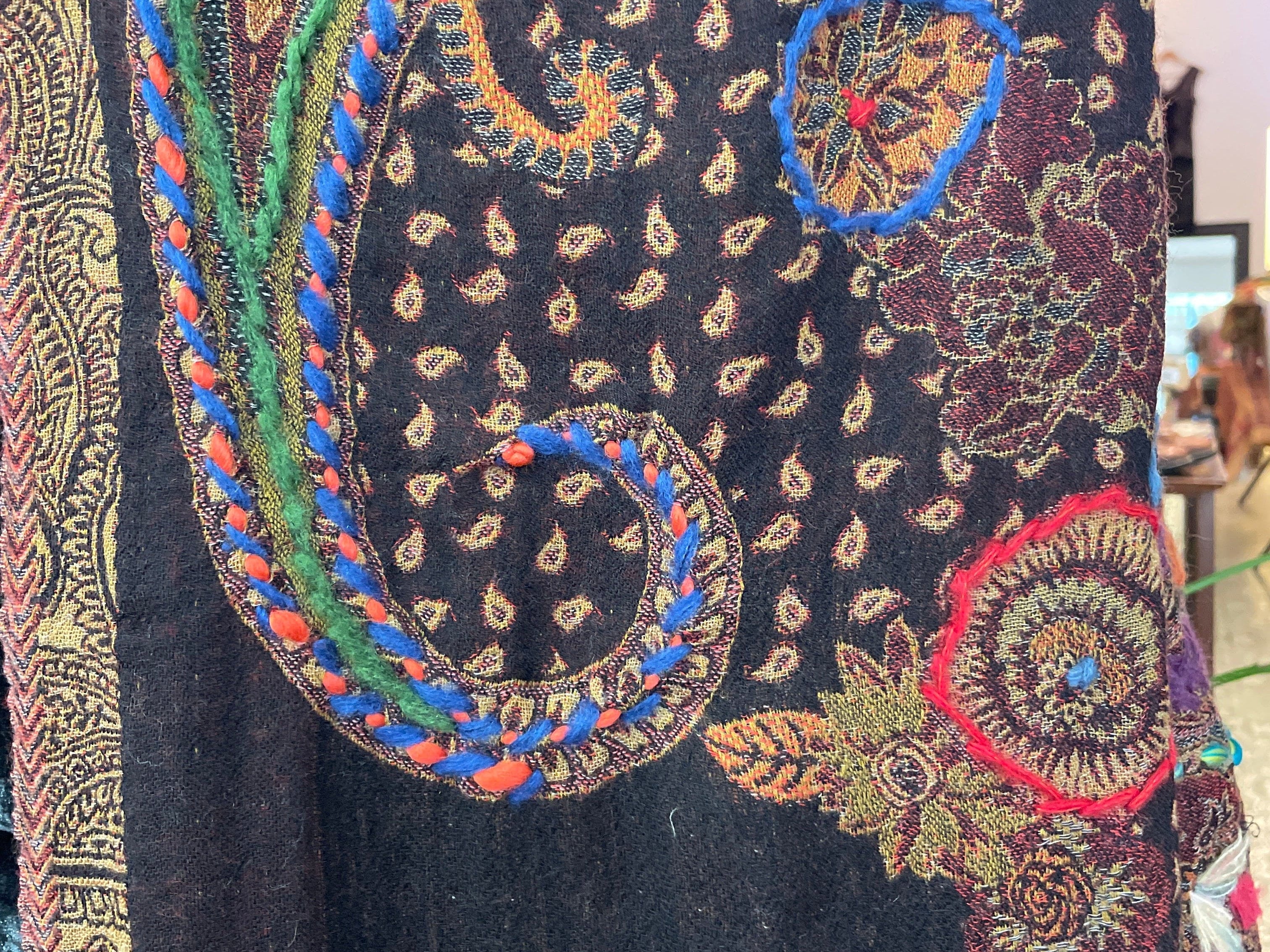 Fine Woollen Embroidered Scarf Black, Sistergolden, Sistergolden