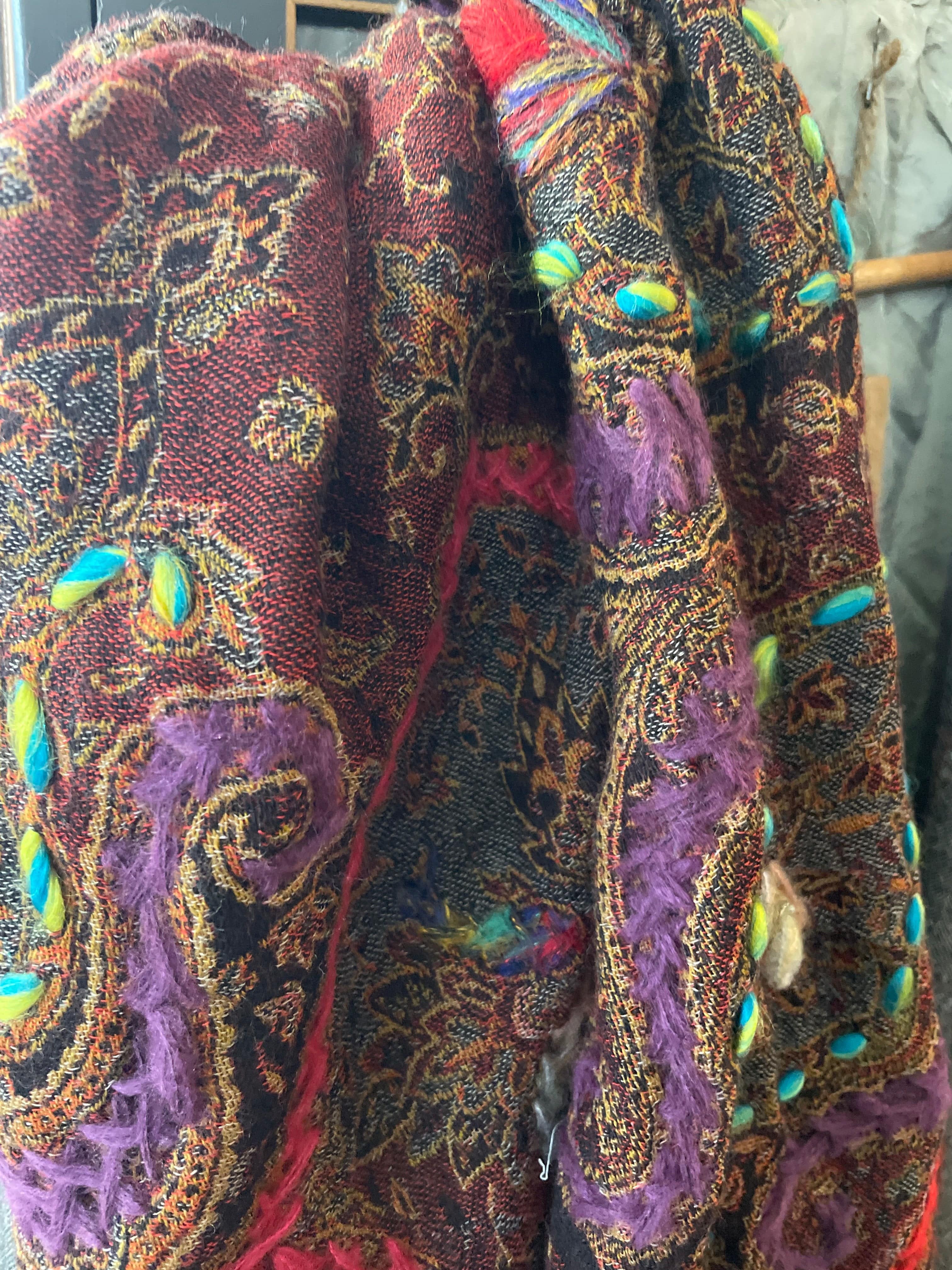 Fine Woollen Embroidered Scarf Garnet, Sistergolden, Sistergolden