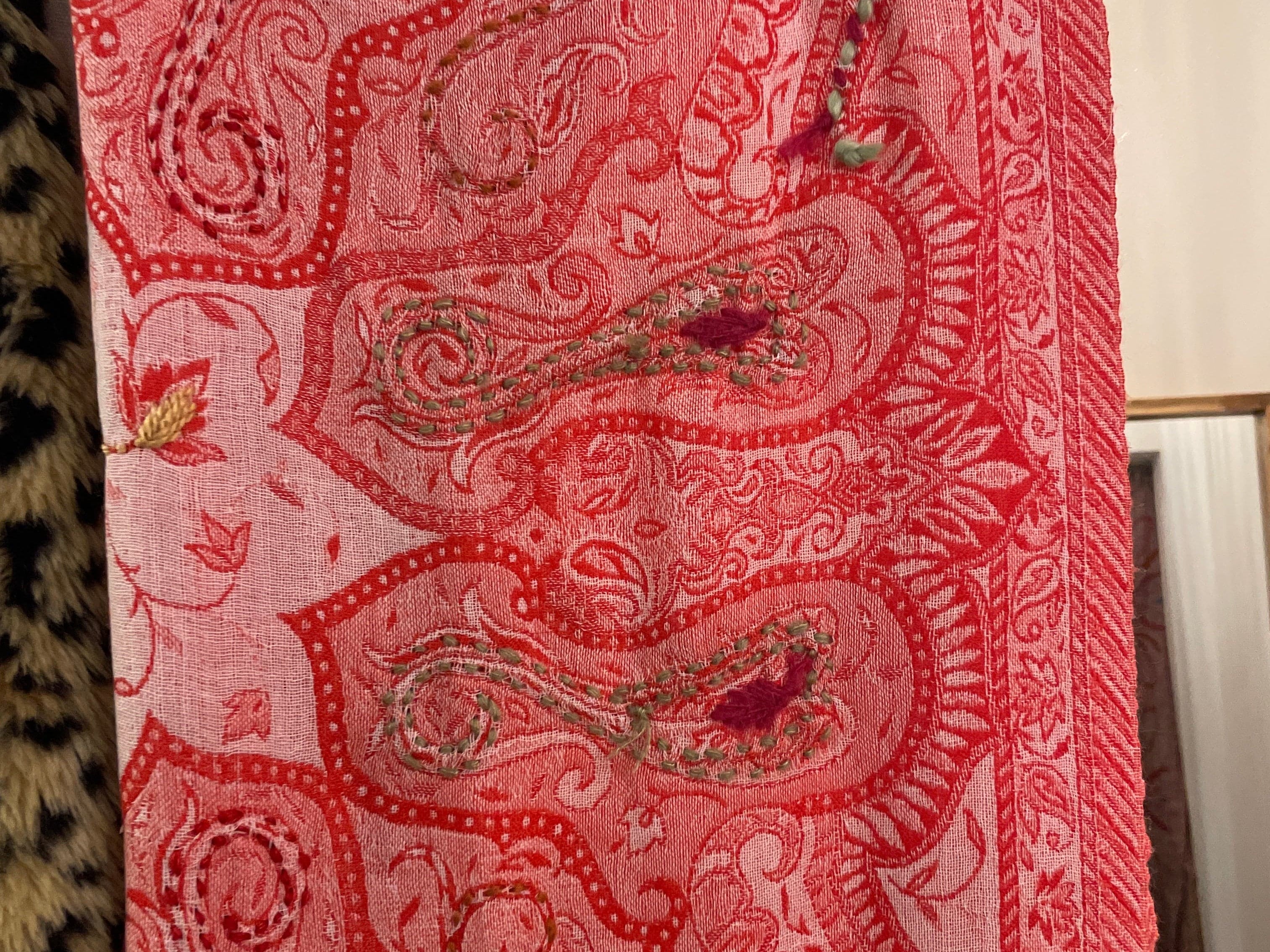 Fine Woollen Embroidered Scarf Red, Sistergolden, Sistergolden