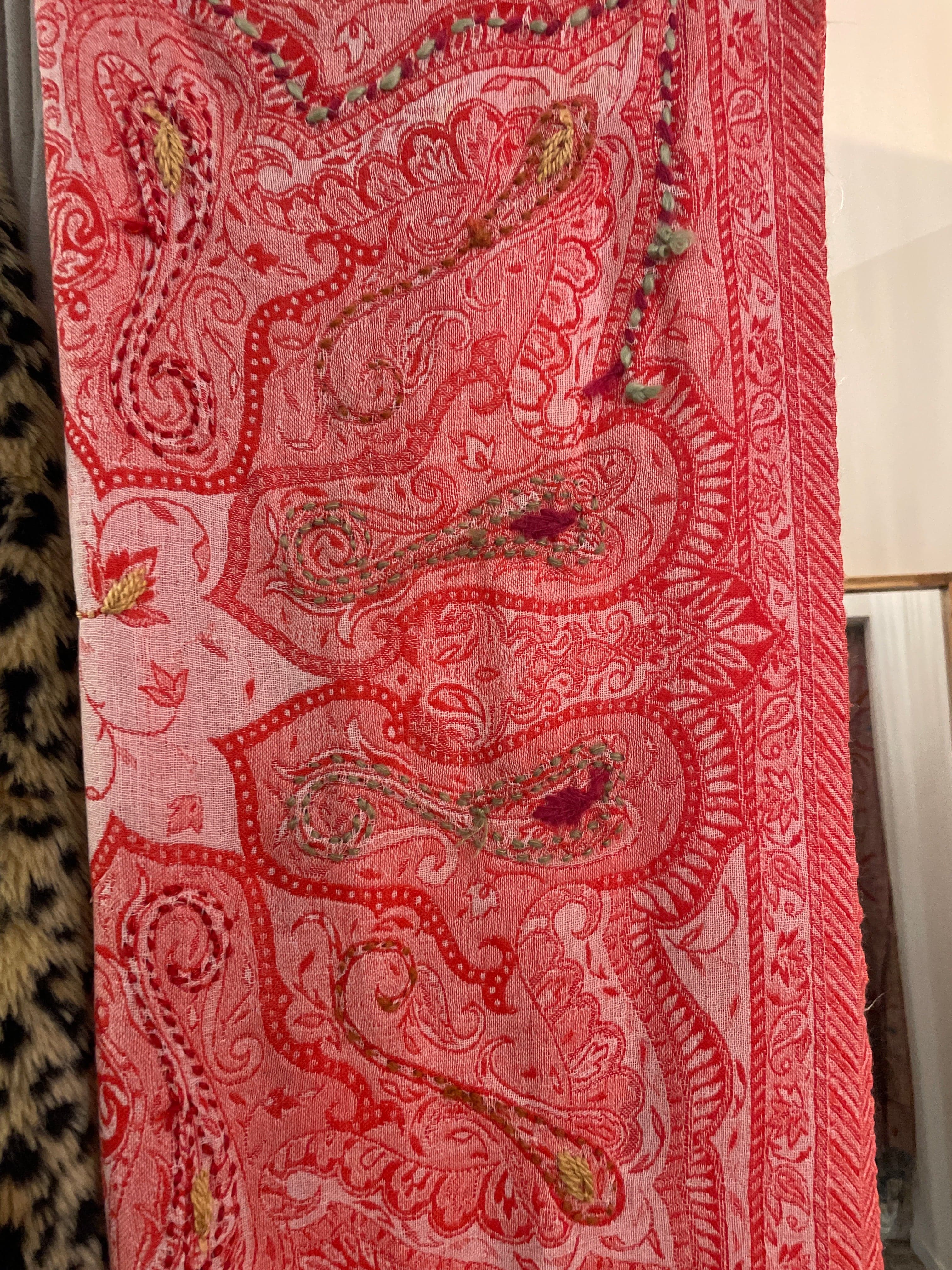 Fine Woollen Embroidered Scarf Red, Sistergolden, Sistergolden