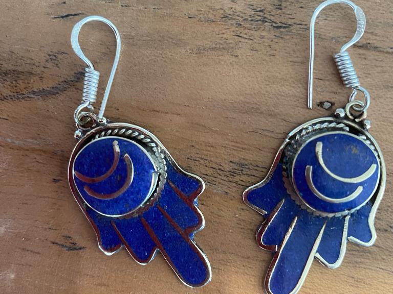 Sistergolden Hand Lapis Lazuli Tibetan Earrings