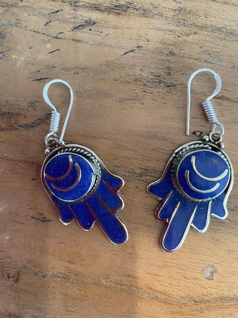 Sistergolden Hand Lapis Lazuli Tibetan Earrings