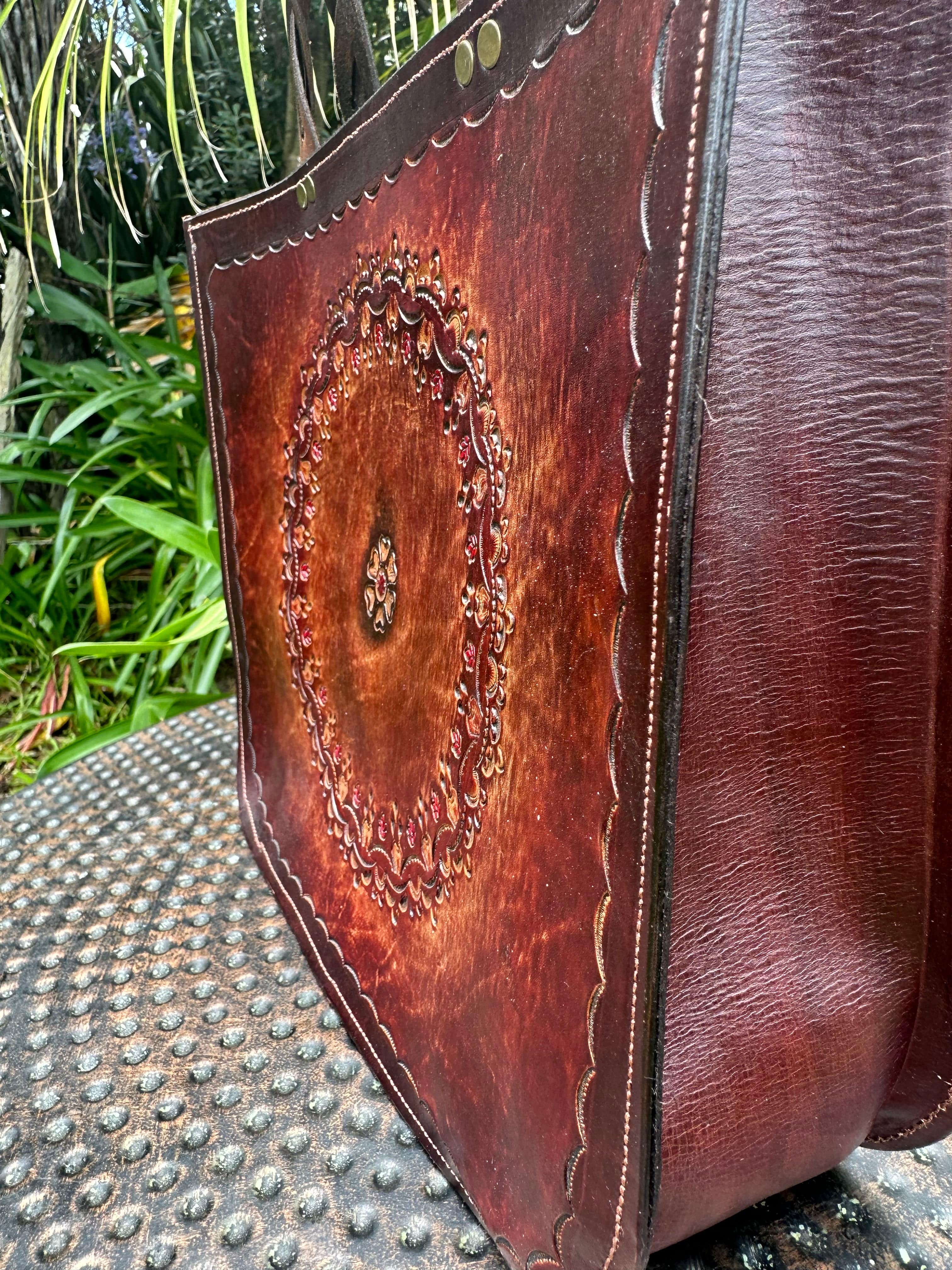 Sistergolden Hand Tooled Leather Totebag