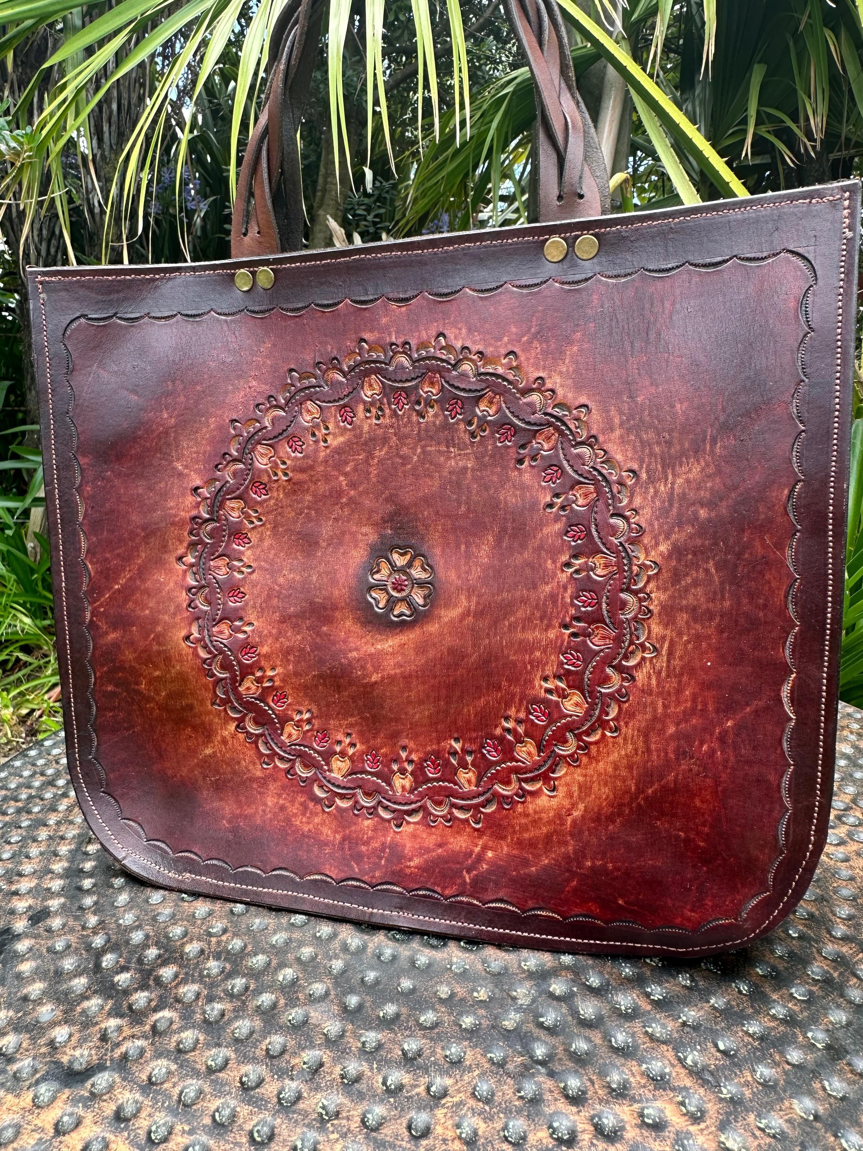Sistergolden Hand Tooled Leather Totebag