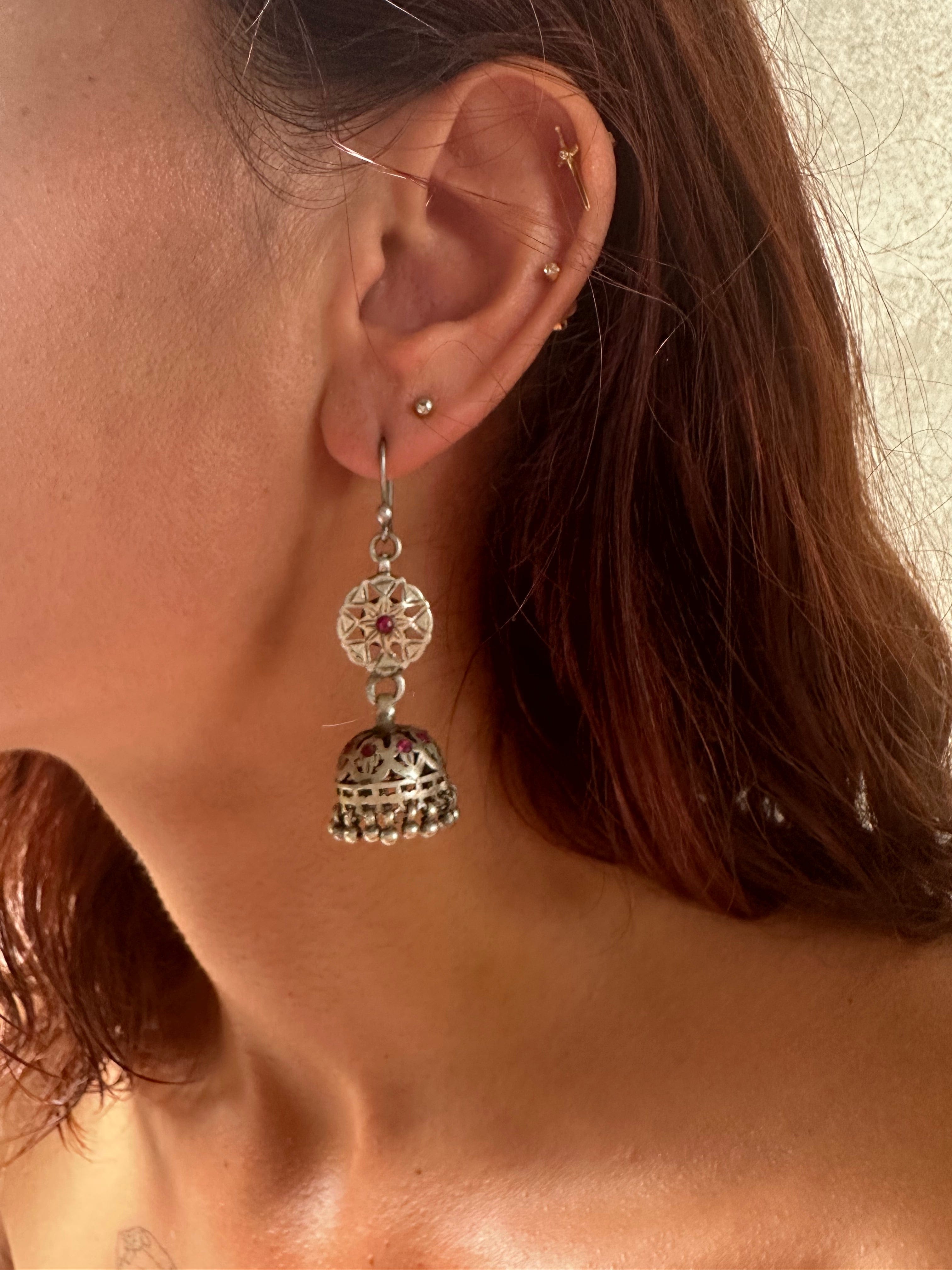 Sistergolden Hindi Bell #2 Silver handmade earrings