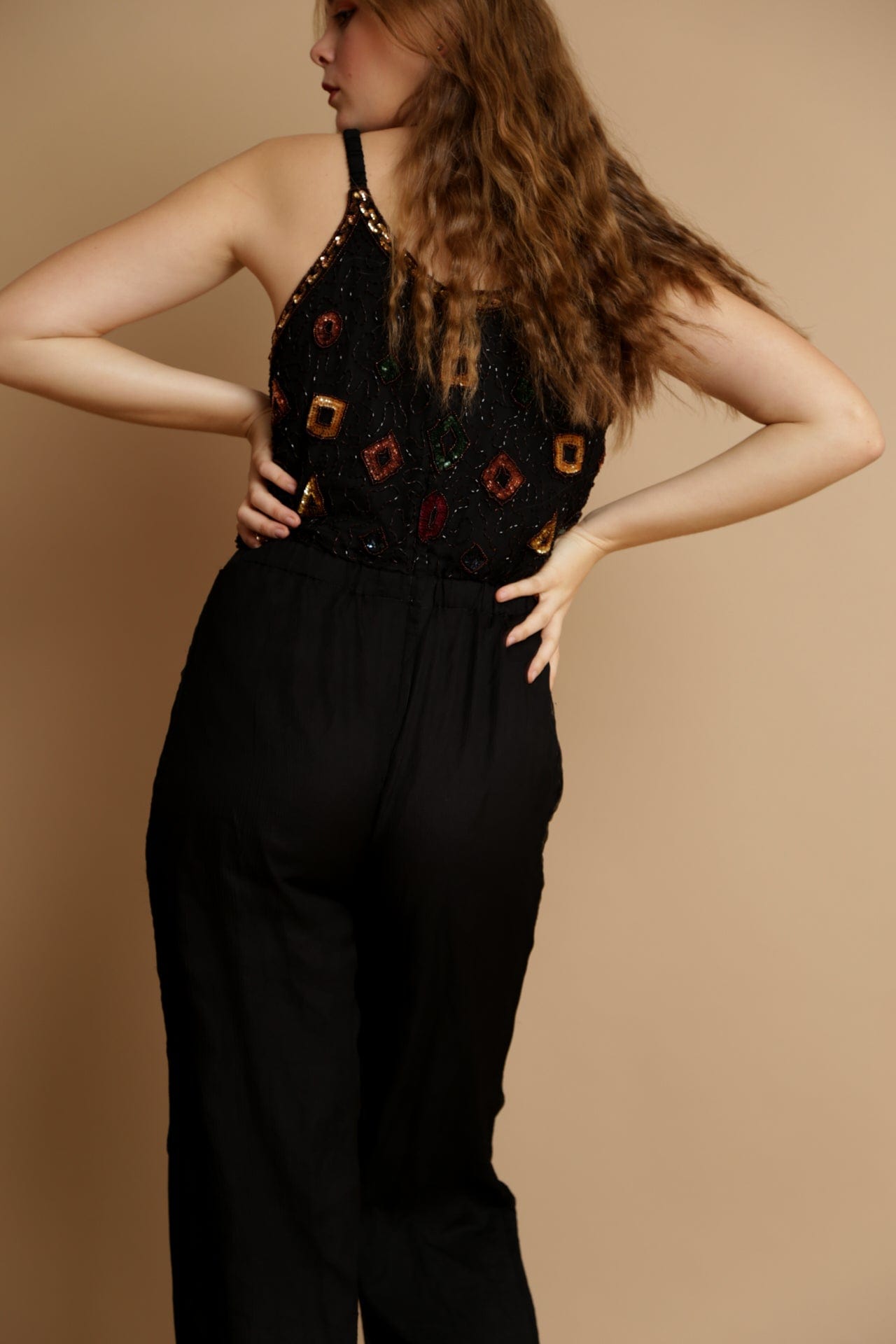 SisterGolden Jumpsuits Beaded Vintage Silk Jumpsuit