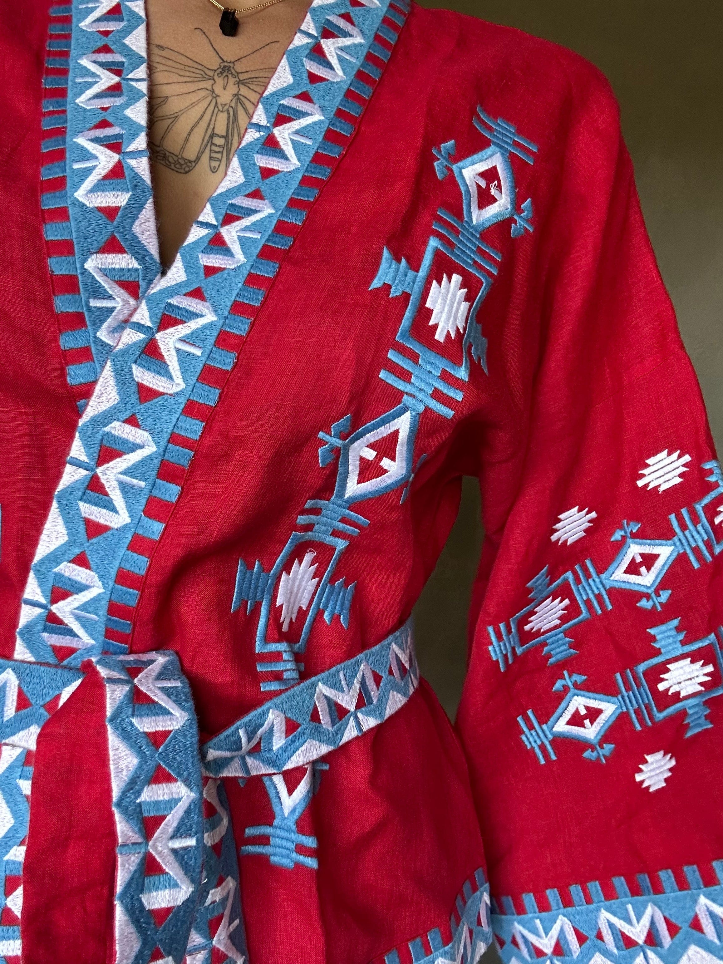 Sistergolden Kimono Kimono Red/Blue Linen