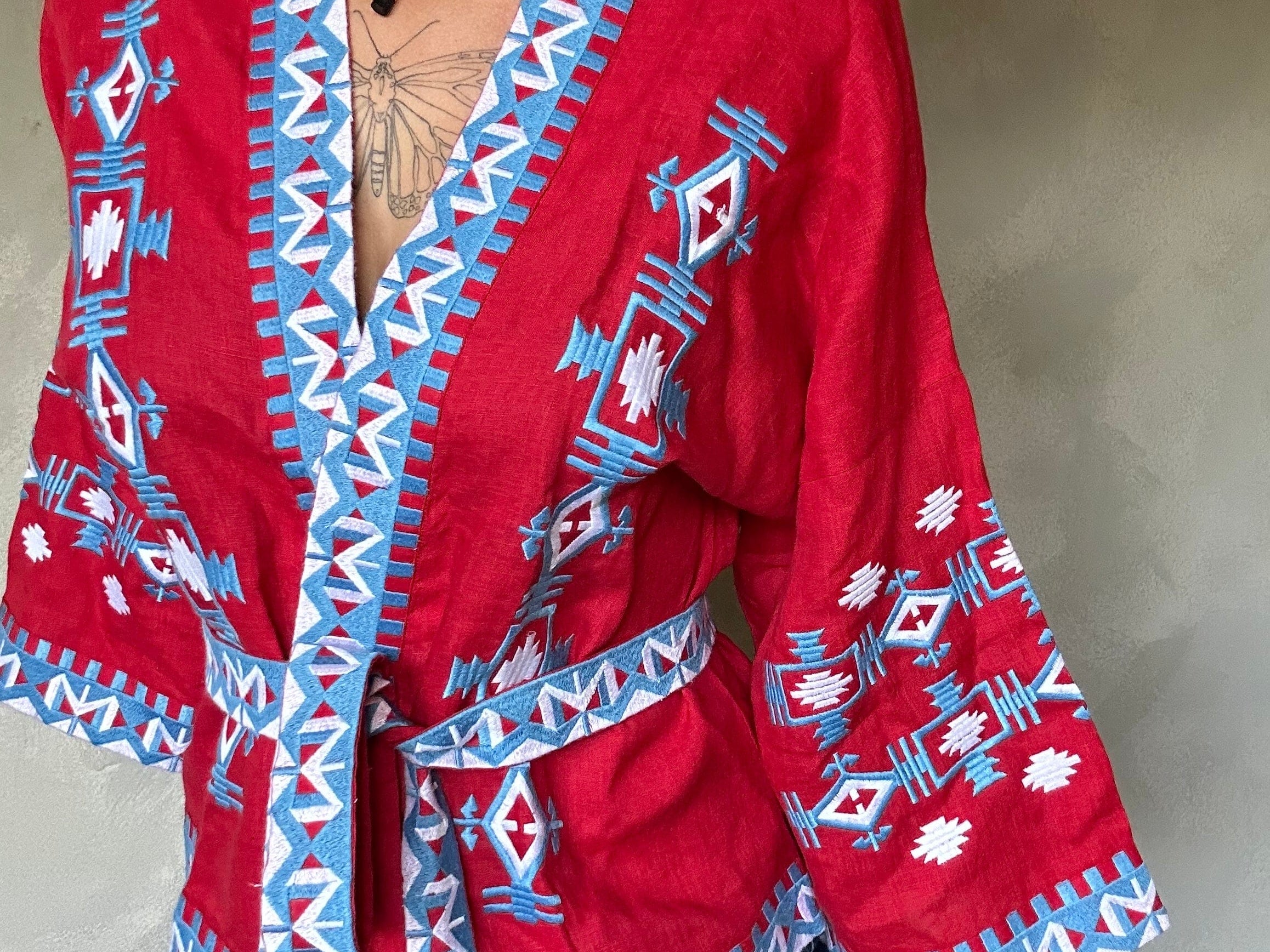 Sistergolden Kimono Kimono Red/Blue Linen
