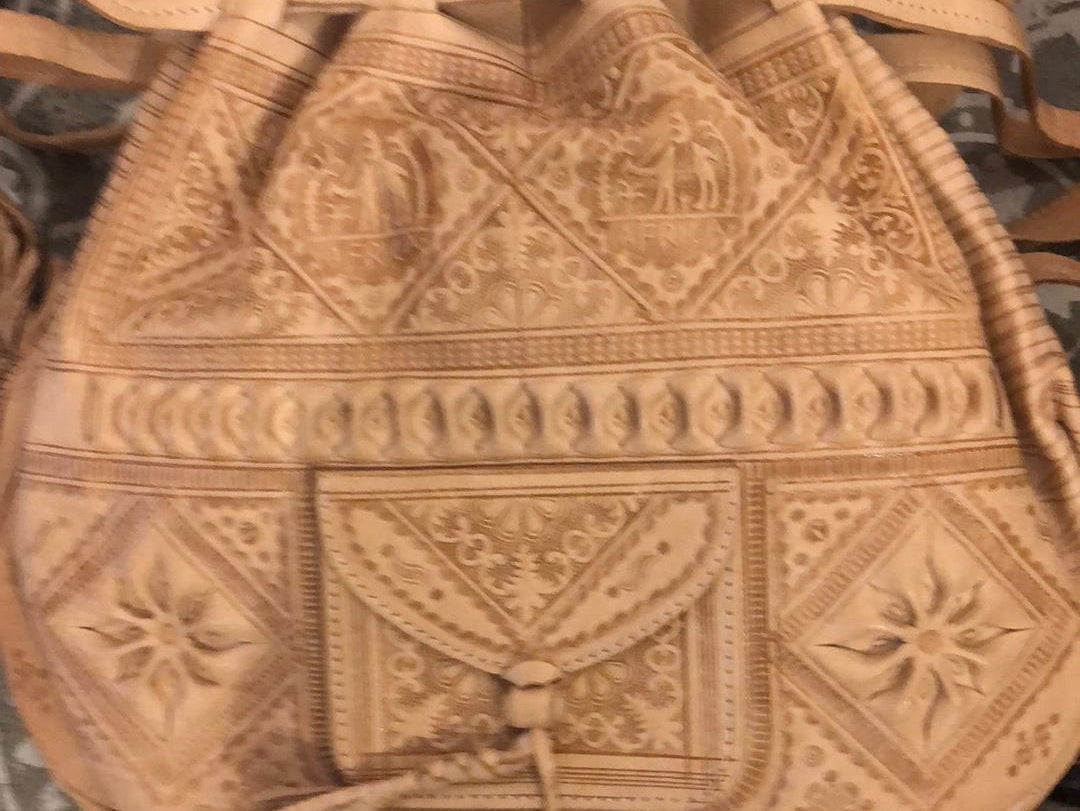 Medium Moroccan Tooled Bag Chalk, Sistergolden, Sistergolden