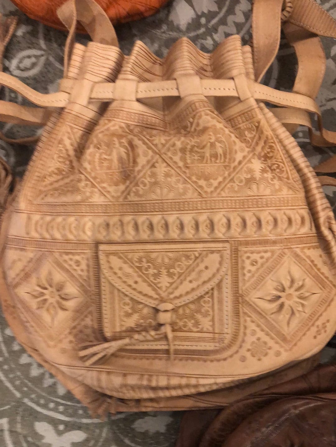 Medium Moroccan Tooled Bag Chalk, Sistergolden, Sistergolden