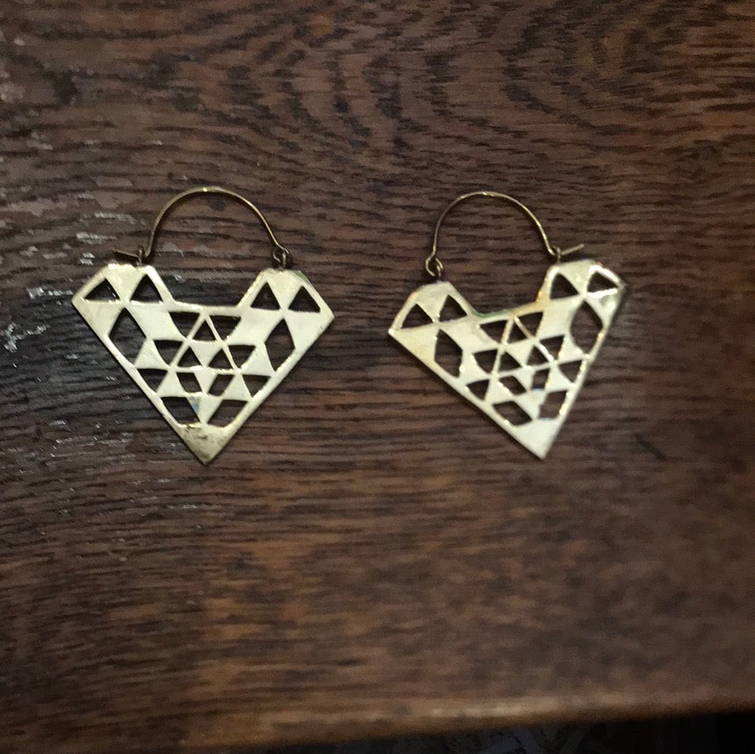 SisterGolden Love Triangle Brass Earrings