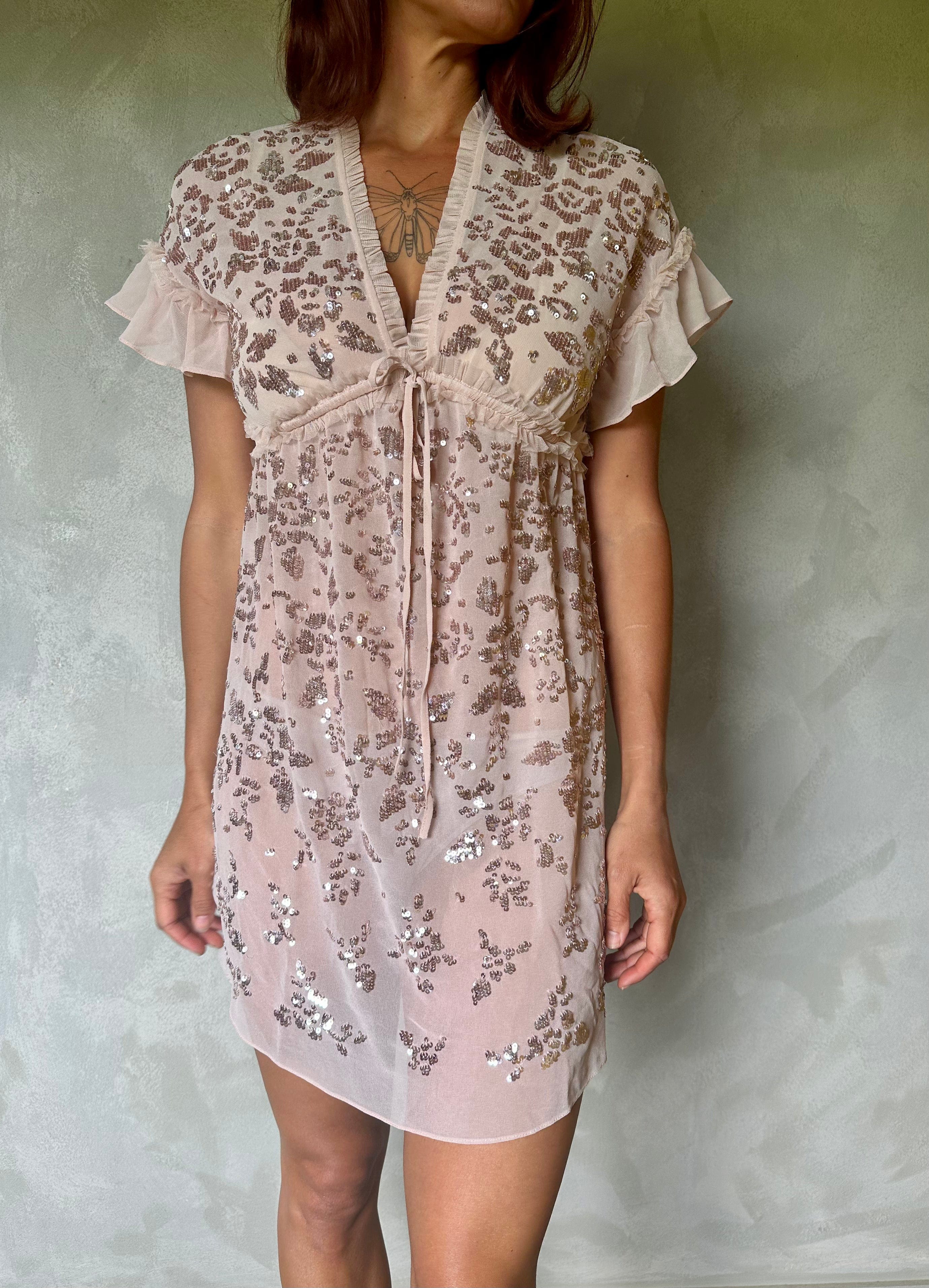 Sistergolden Needle and Thread Peach Sequin Dress