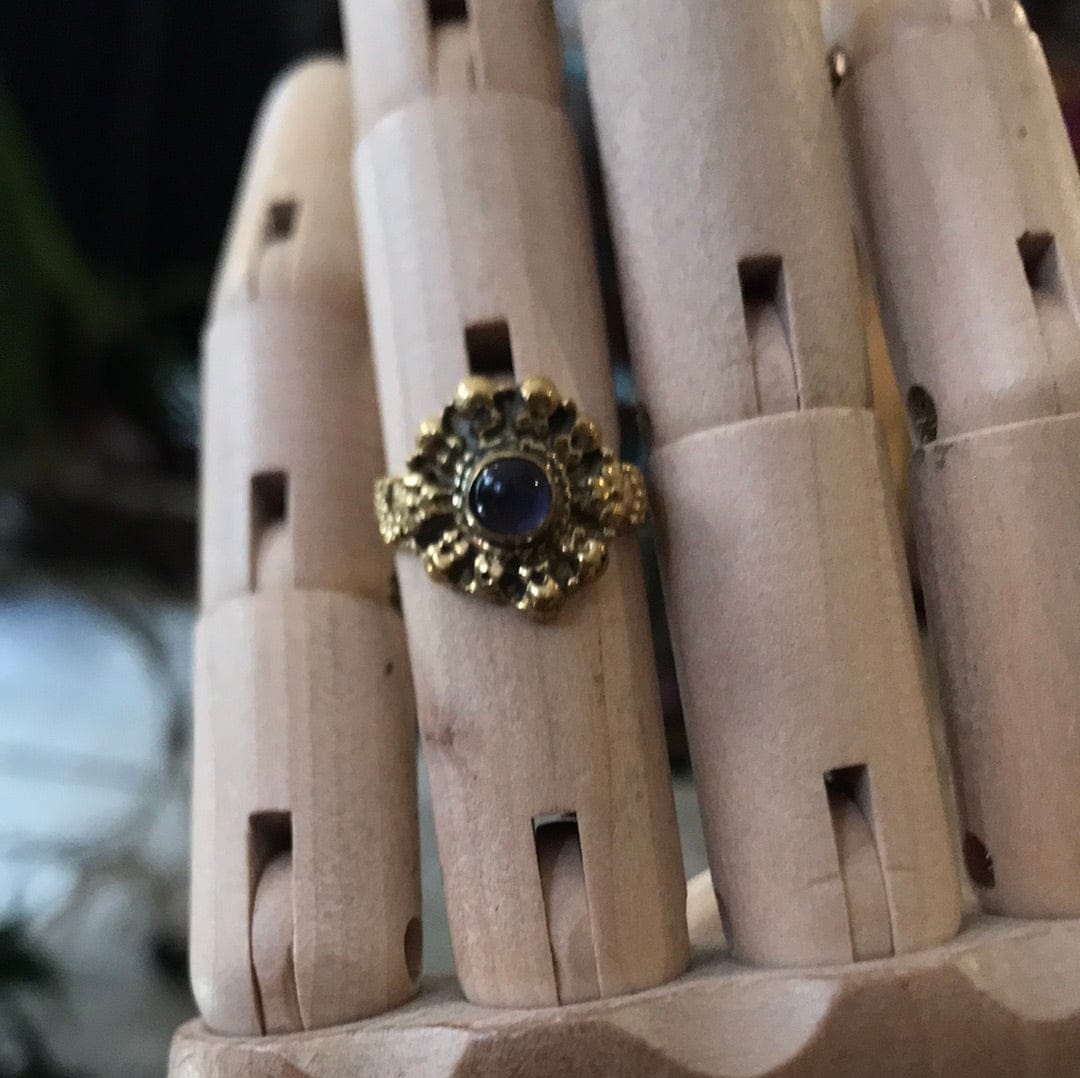Sistergolden Pistil Purple Stone Brass Ring