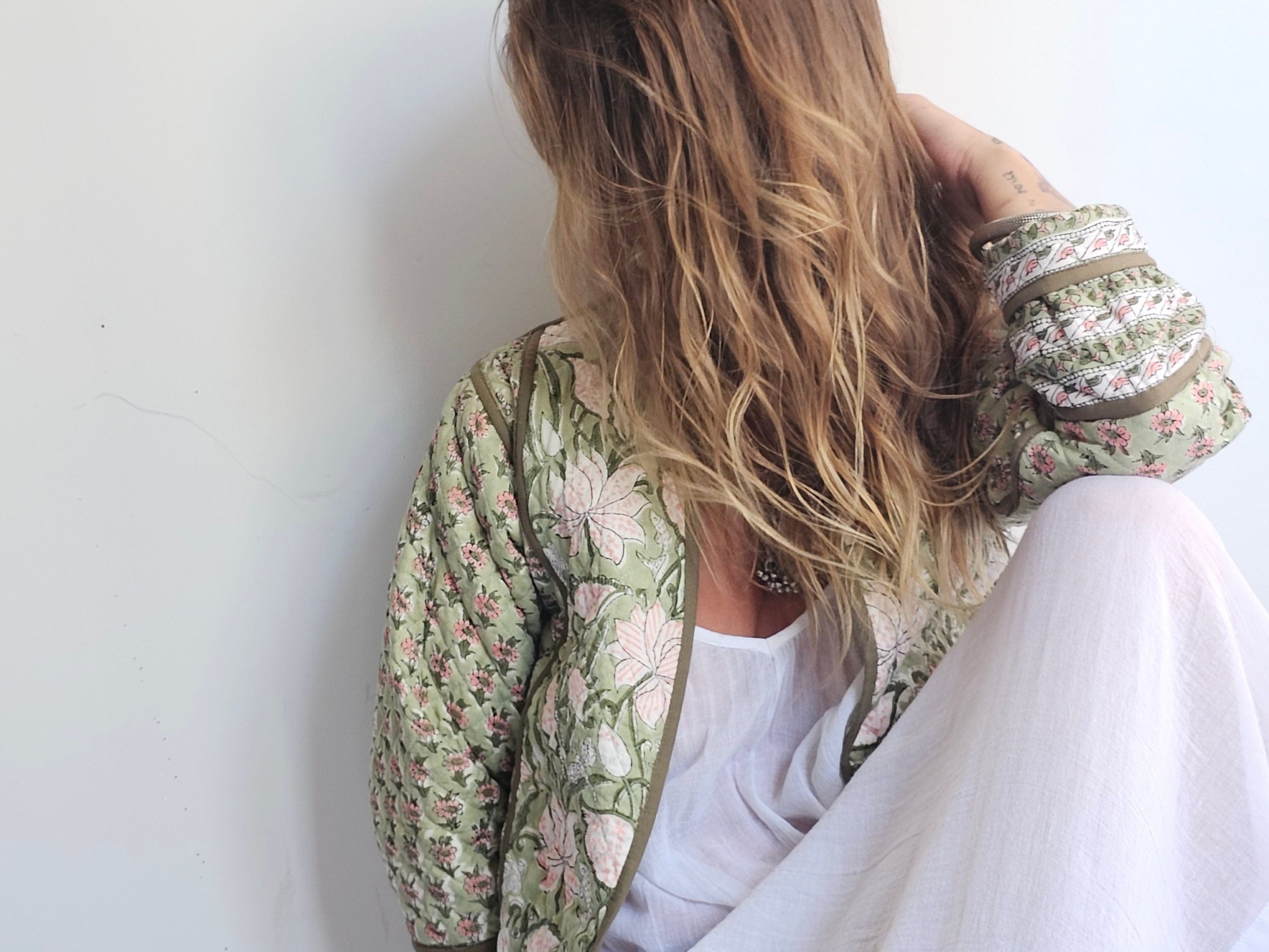 Sage Floral Padded Crop Jacket, Sistergolden, Sistergolden