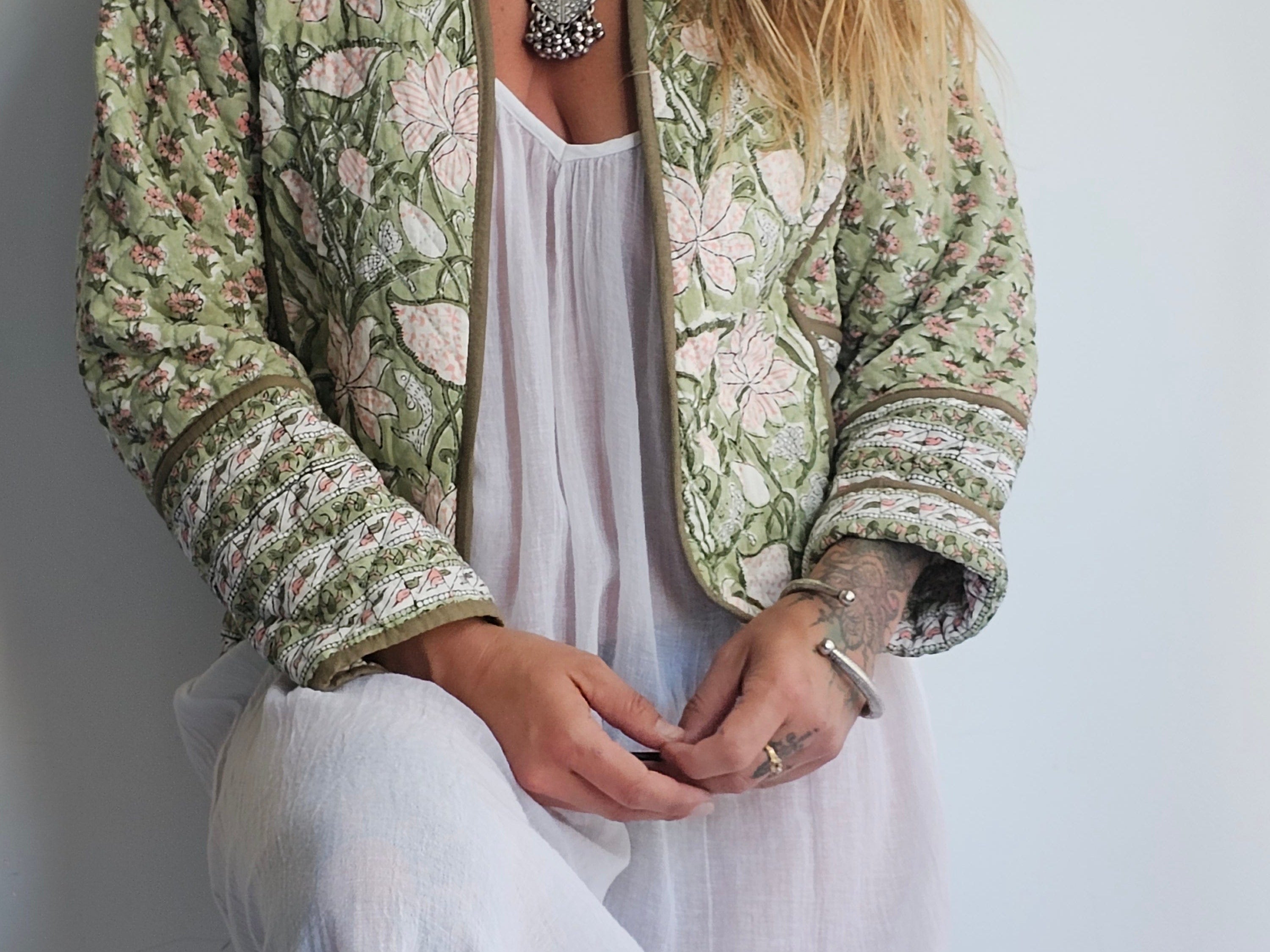 Sage Floral Padded Crop Jacket, Sistergolden, Sistergolden