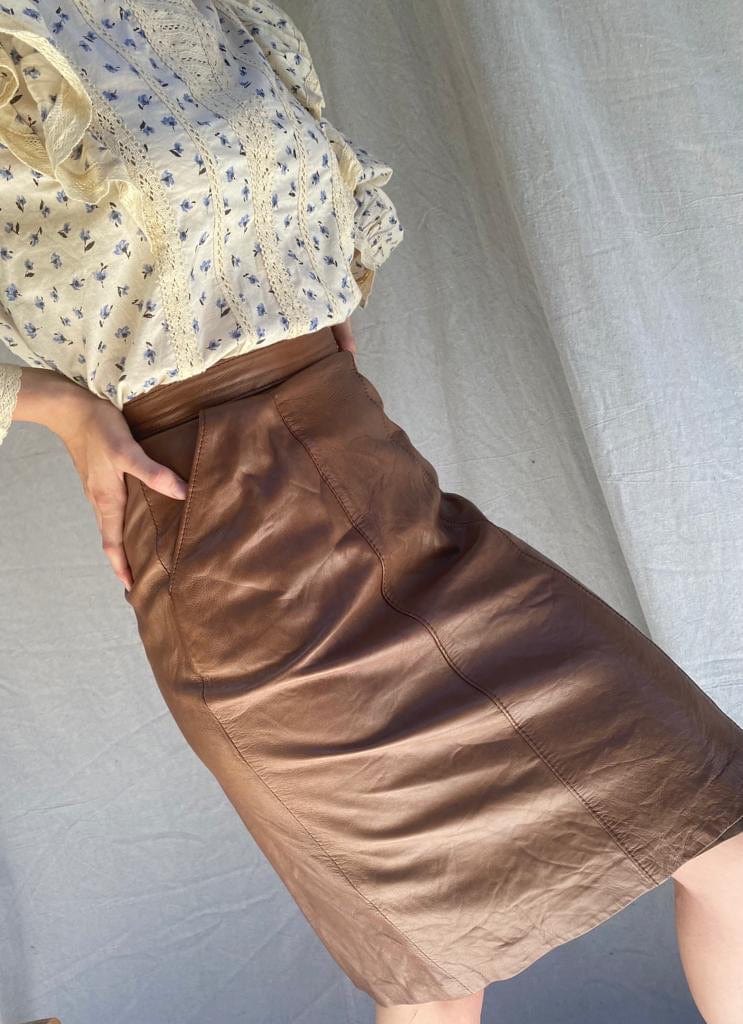 Sistergolden Skirt Walnut Vintage Leather Skirt