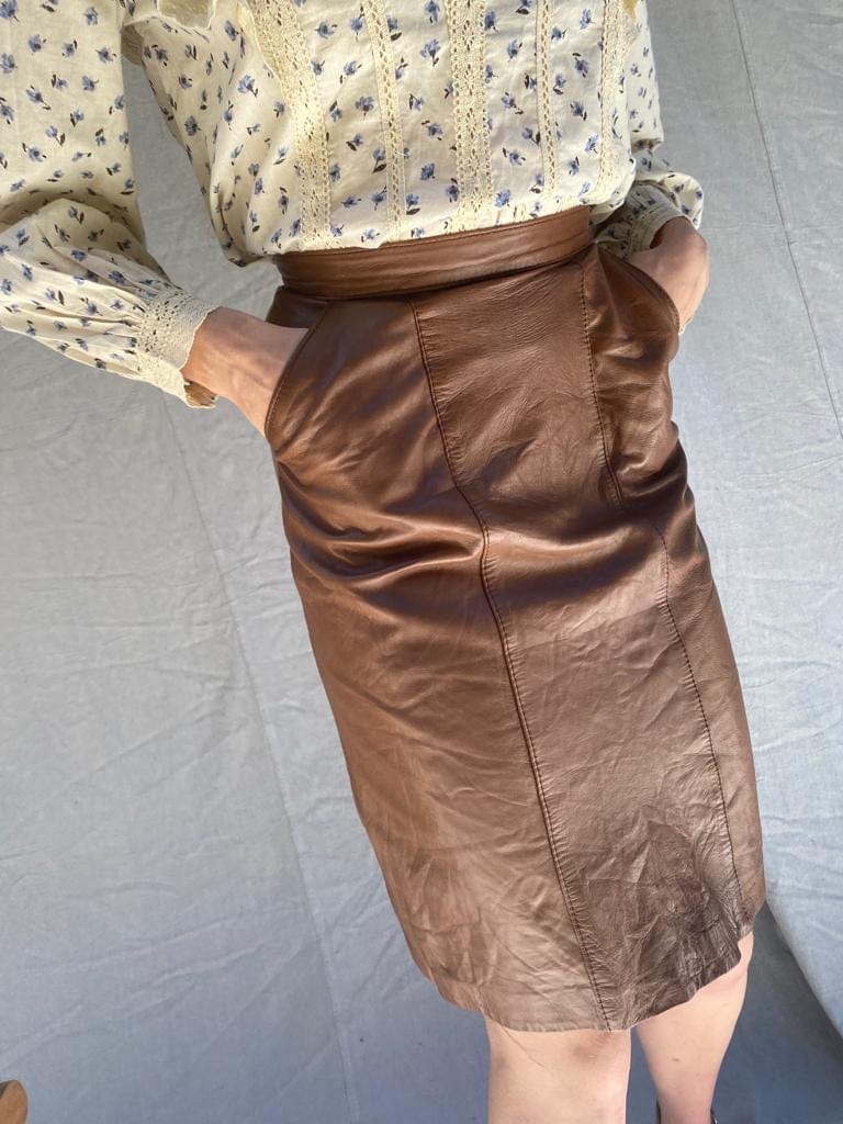Sistergolden Skirt Walnut Vintage Leather Skirt