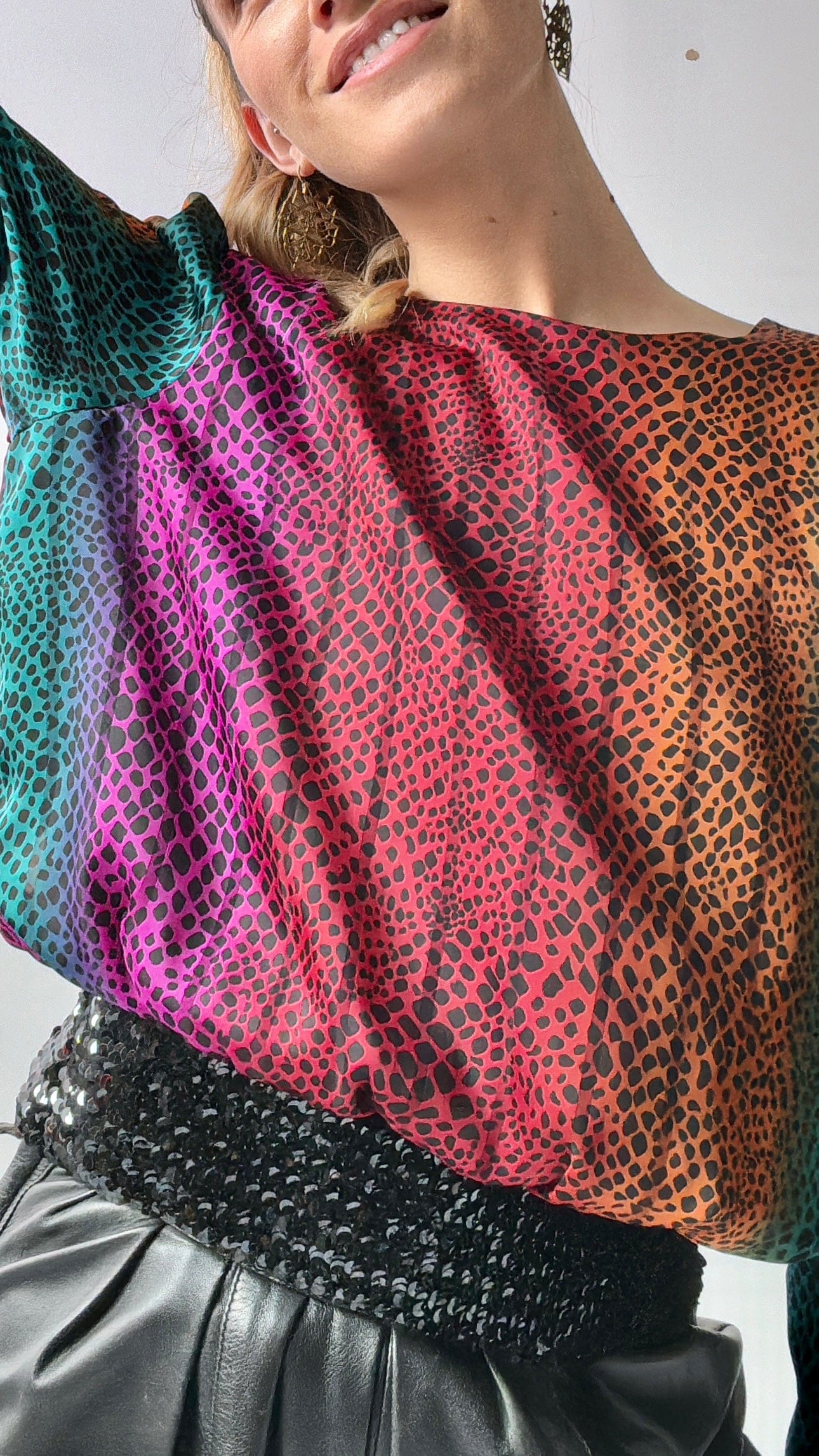 SisterGolden Tops Rainbow Leopard Vintage Top