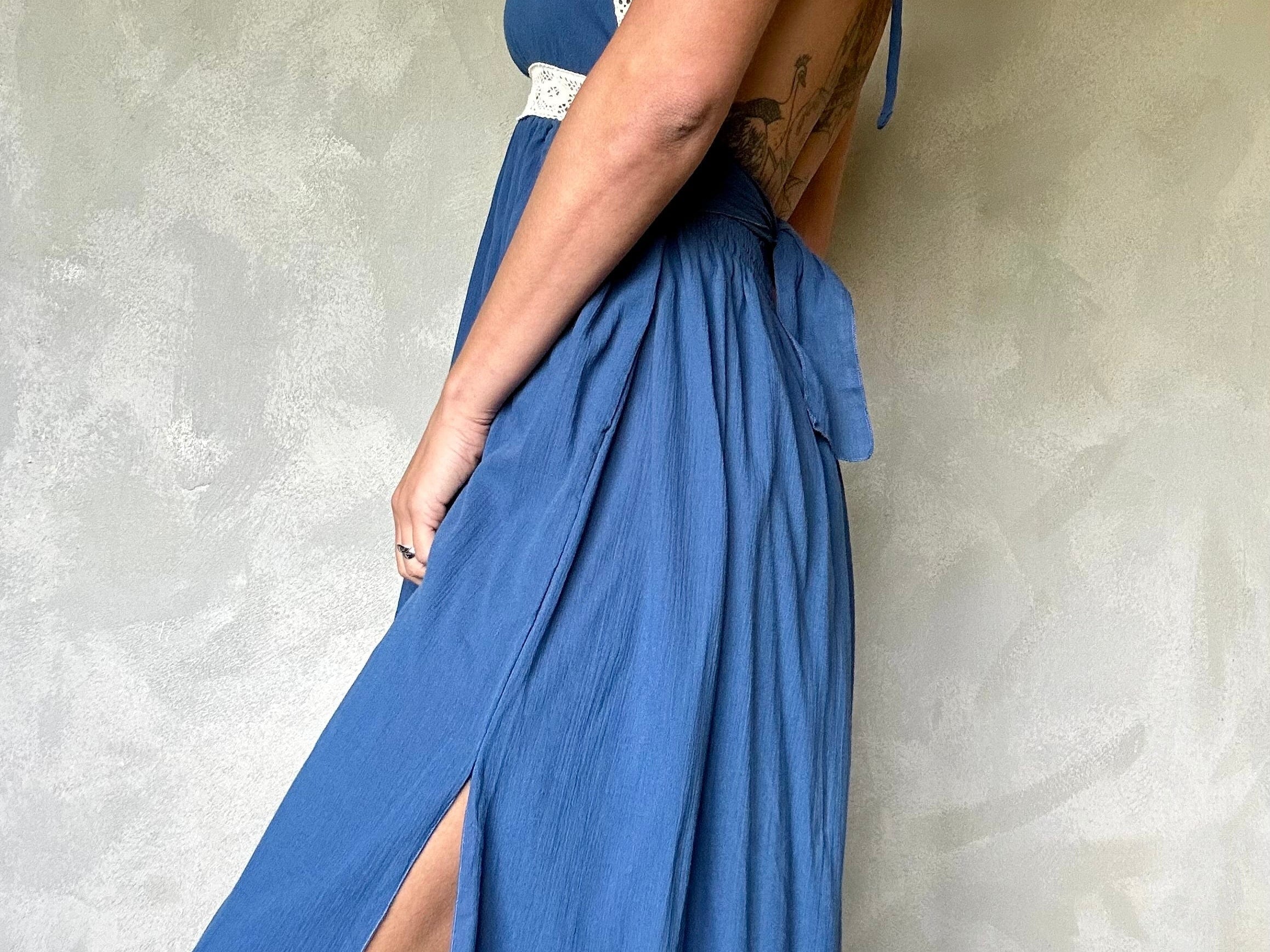 Sistergolden Turkish Cotton Blue Maxi Dress