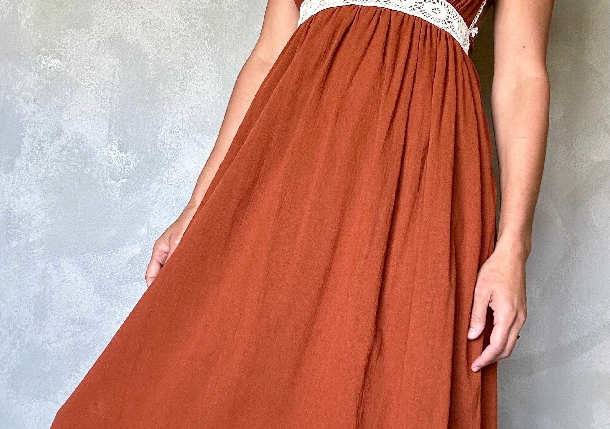 Sistergolden Turkish Cotton Rust Maxi Dress