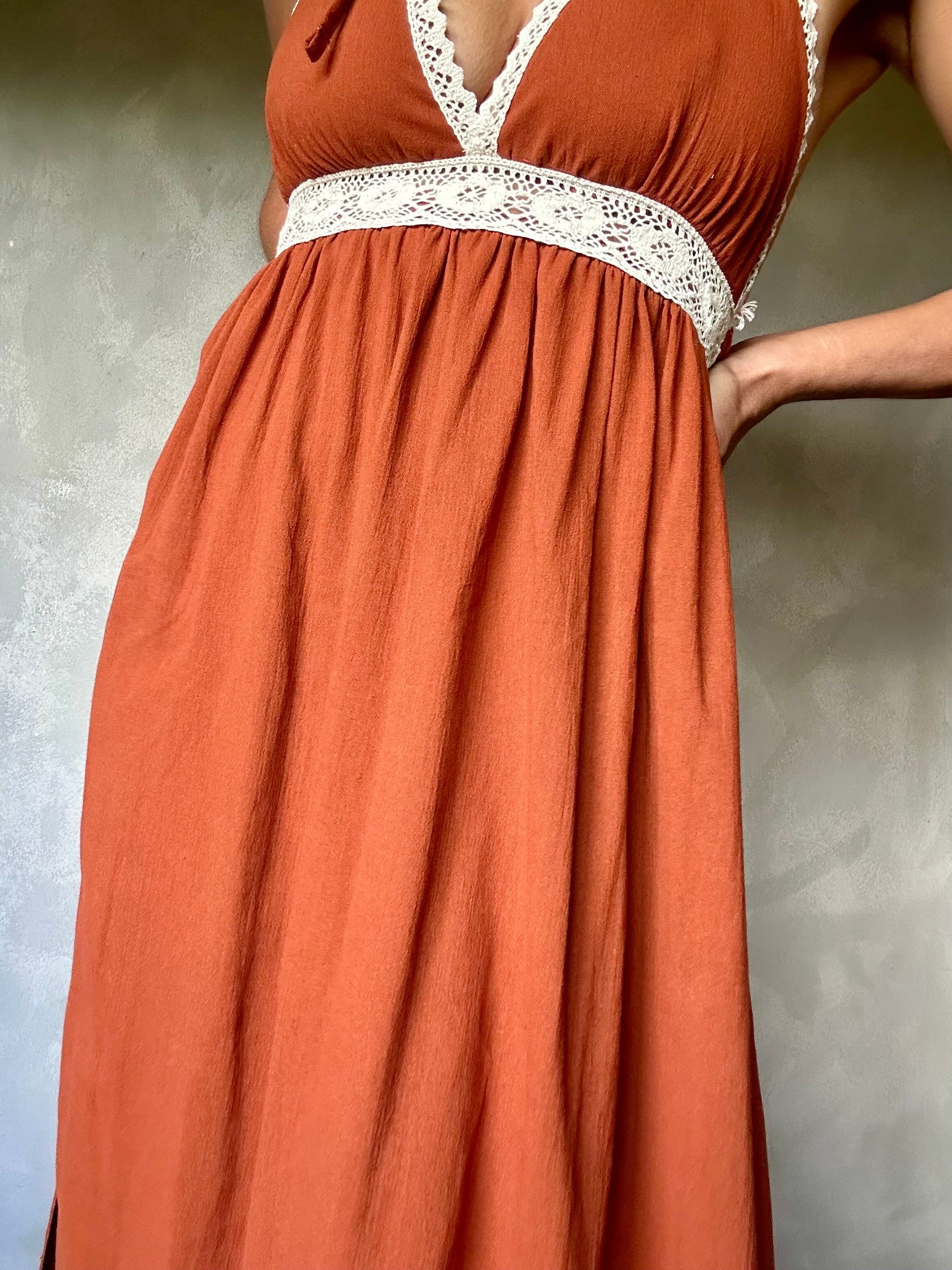 Sistergolden Turkish Cotton Rust Maxi Dress
