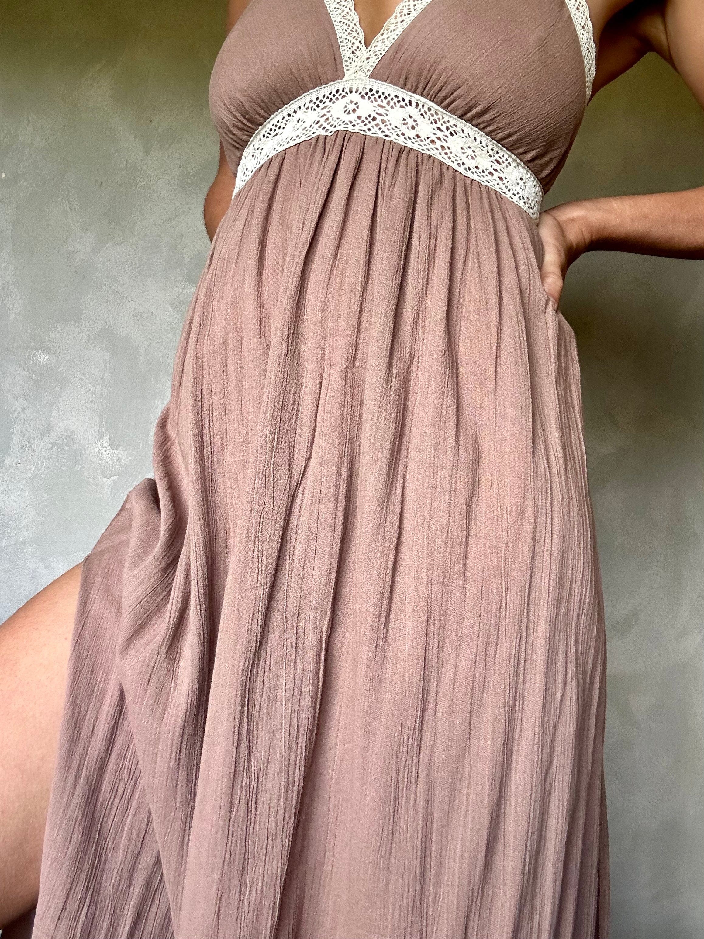 Sistergolden Turkish Cotton Taupe Maxi Dress