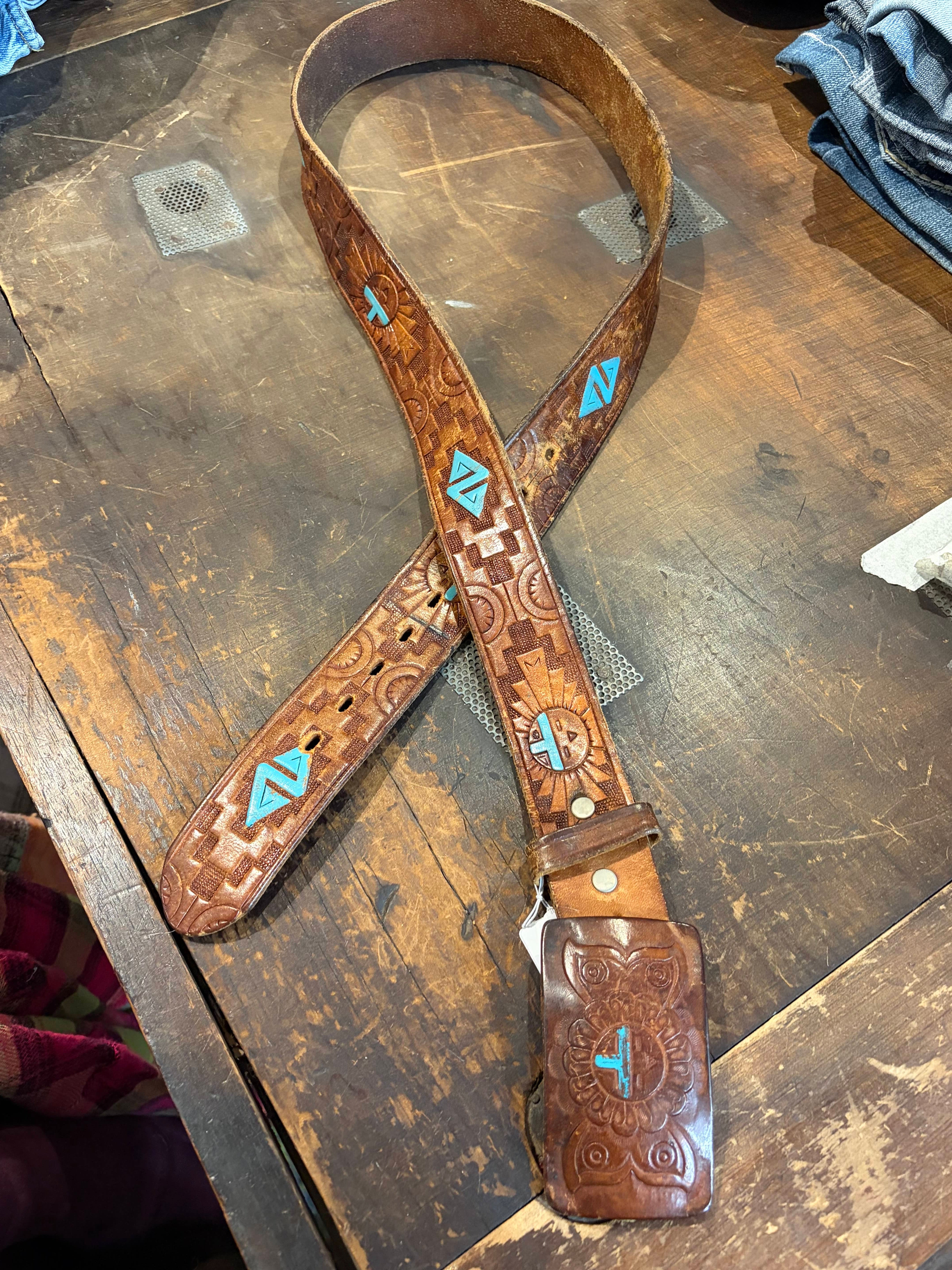 Vintage Butterfly Hand Tooled Belt 42”, Sistergolden, Sistergolden