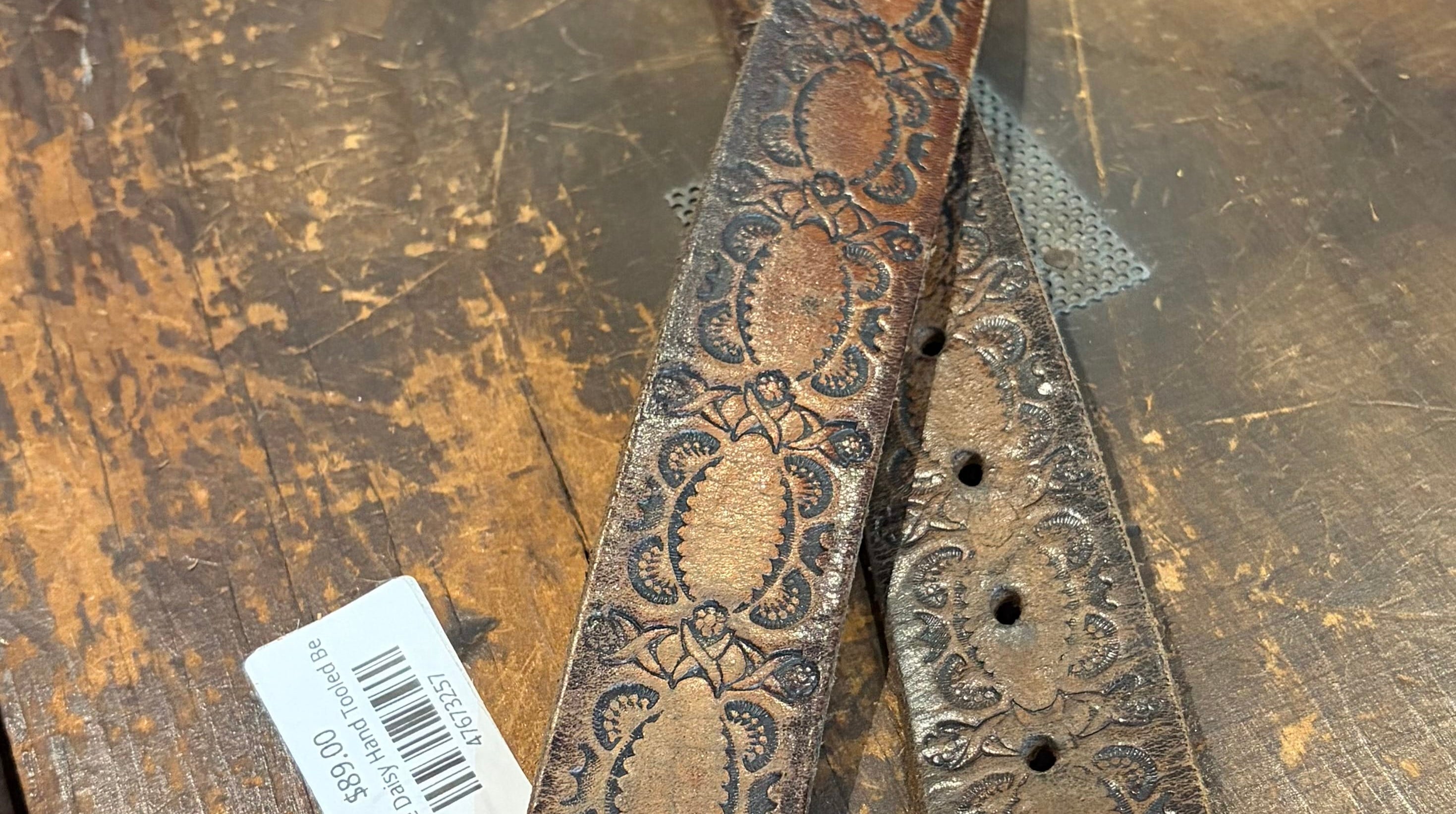 Vintage Daisy Hand Tooled Belt 43”, Sistergolden, Sistergolden