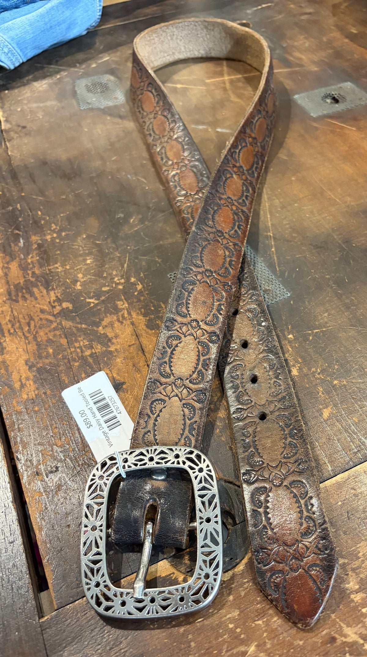 Vintage Daisy Hand Tooled Belt 43”, Sistergolden, Sistergolden