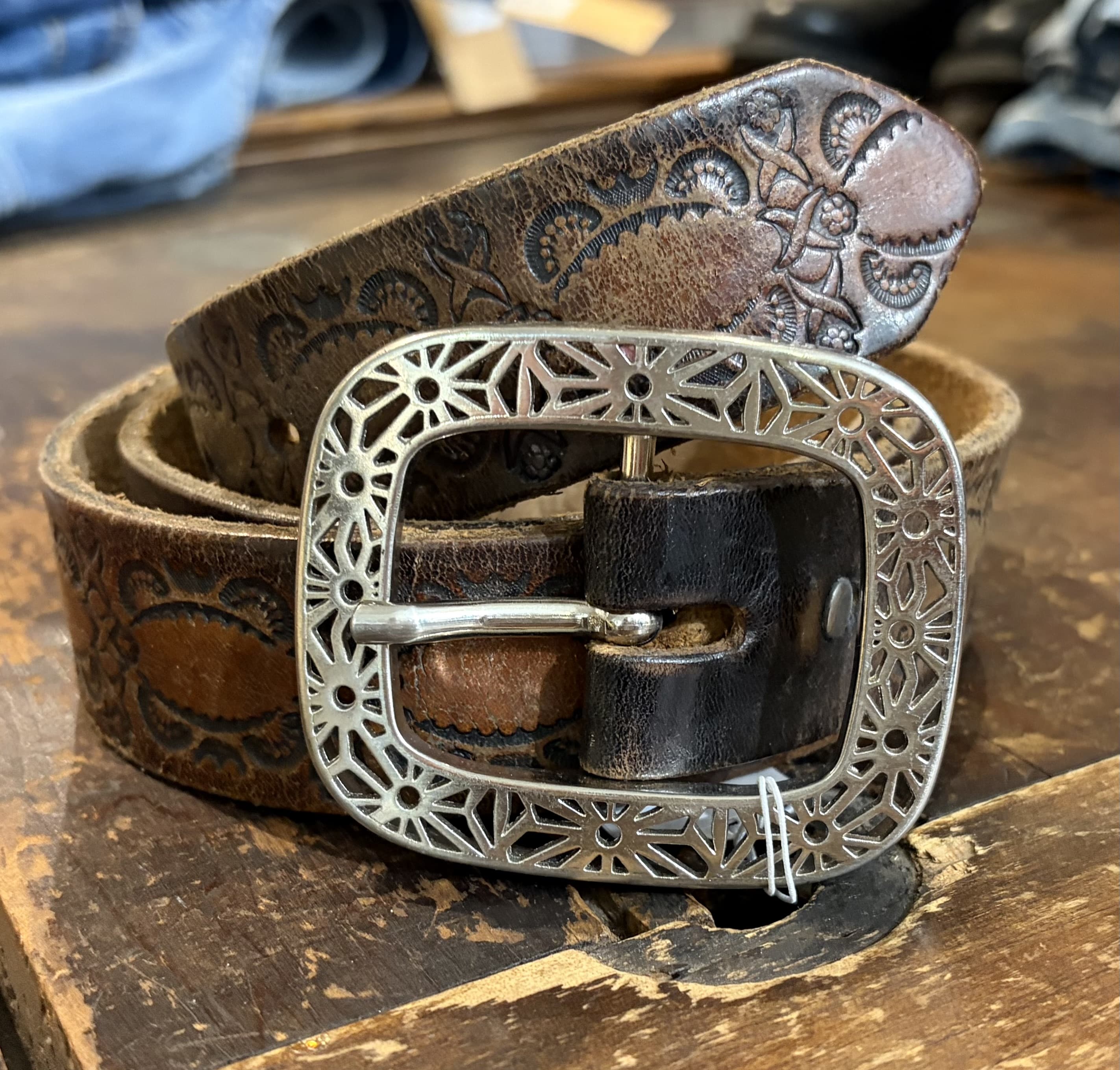 Vintage Daisy Hand Tooled Belt 43”, Sistergolden, Sistergolden