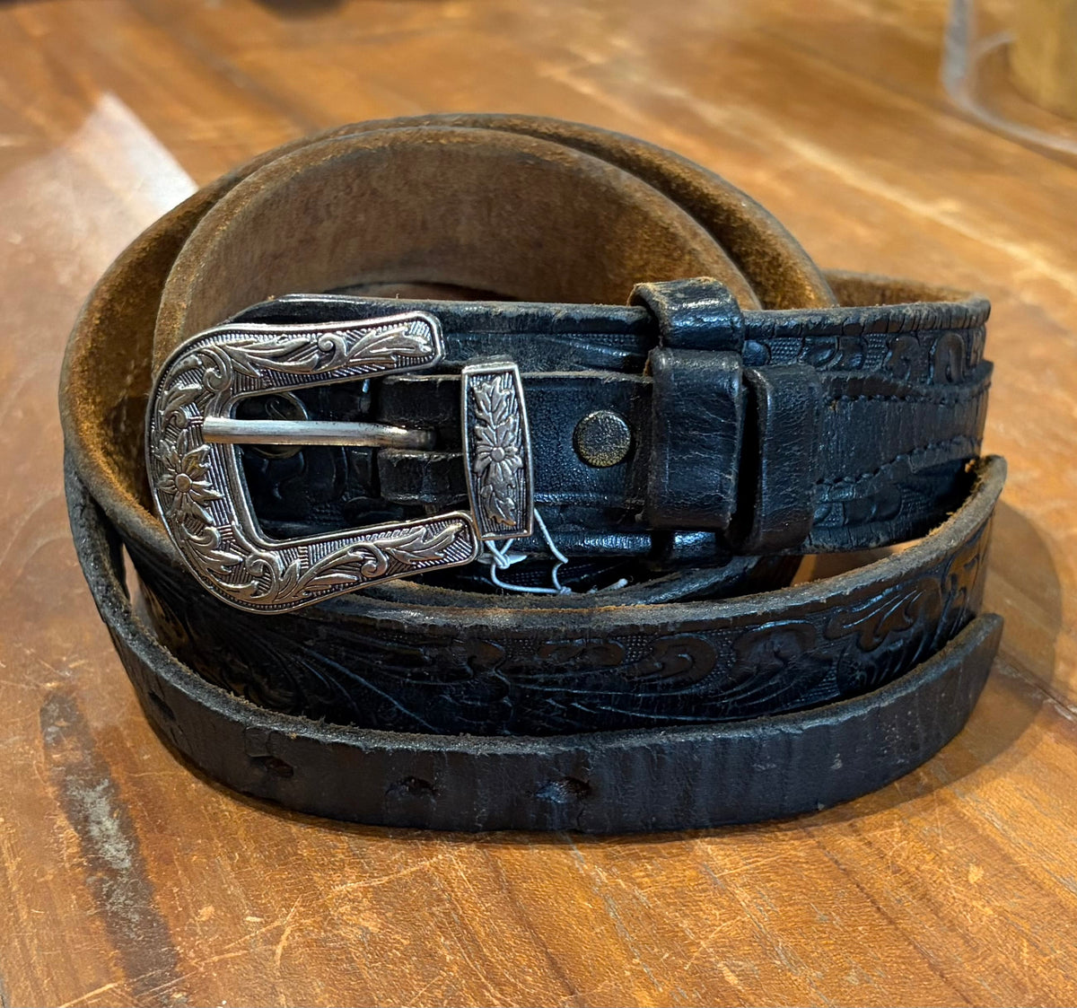 Sistergolden Vintage Fleur Hand Tooled Belt 48”