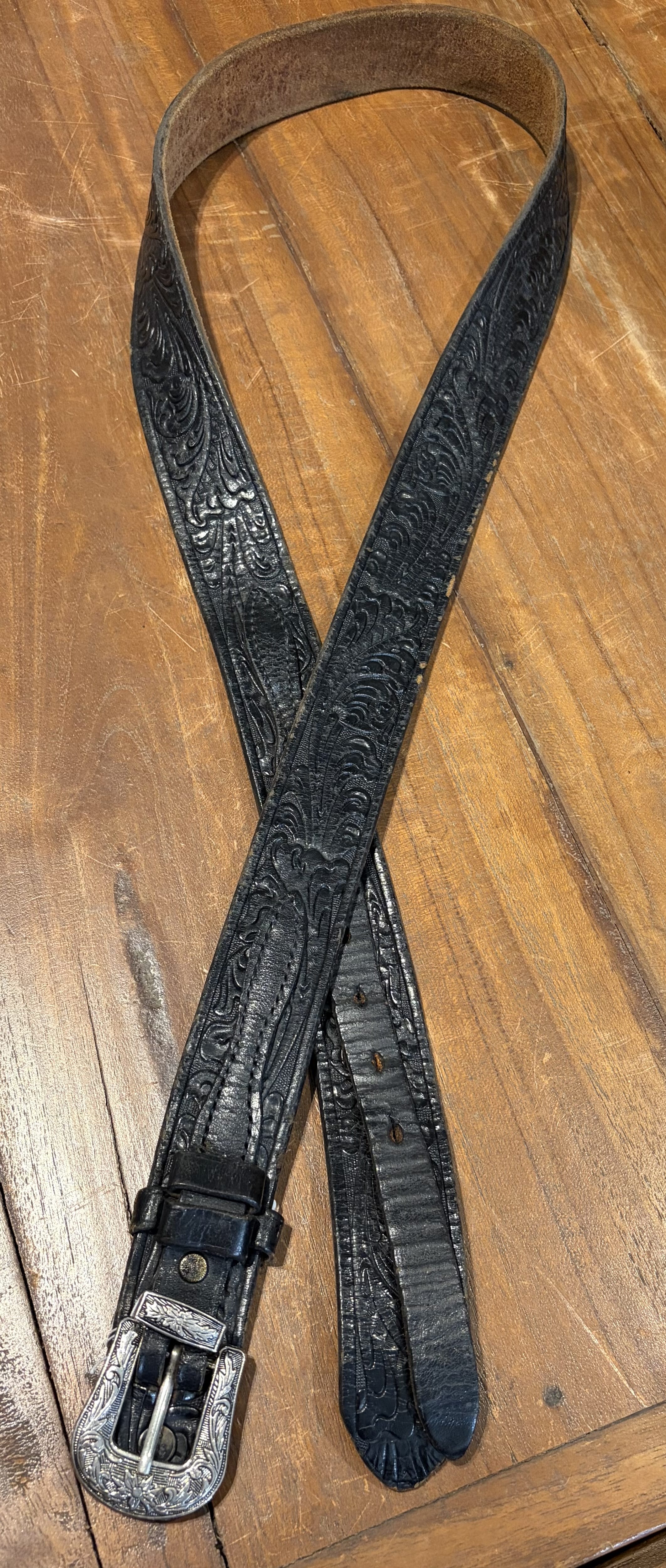 Sistergolden Vintage Fleur Hand Tooled Belt 48”