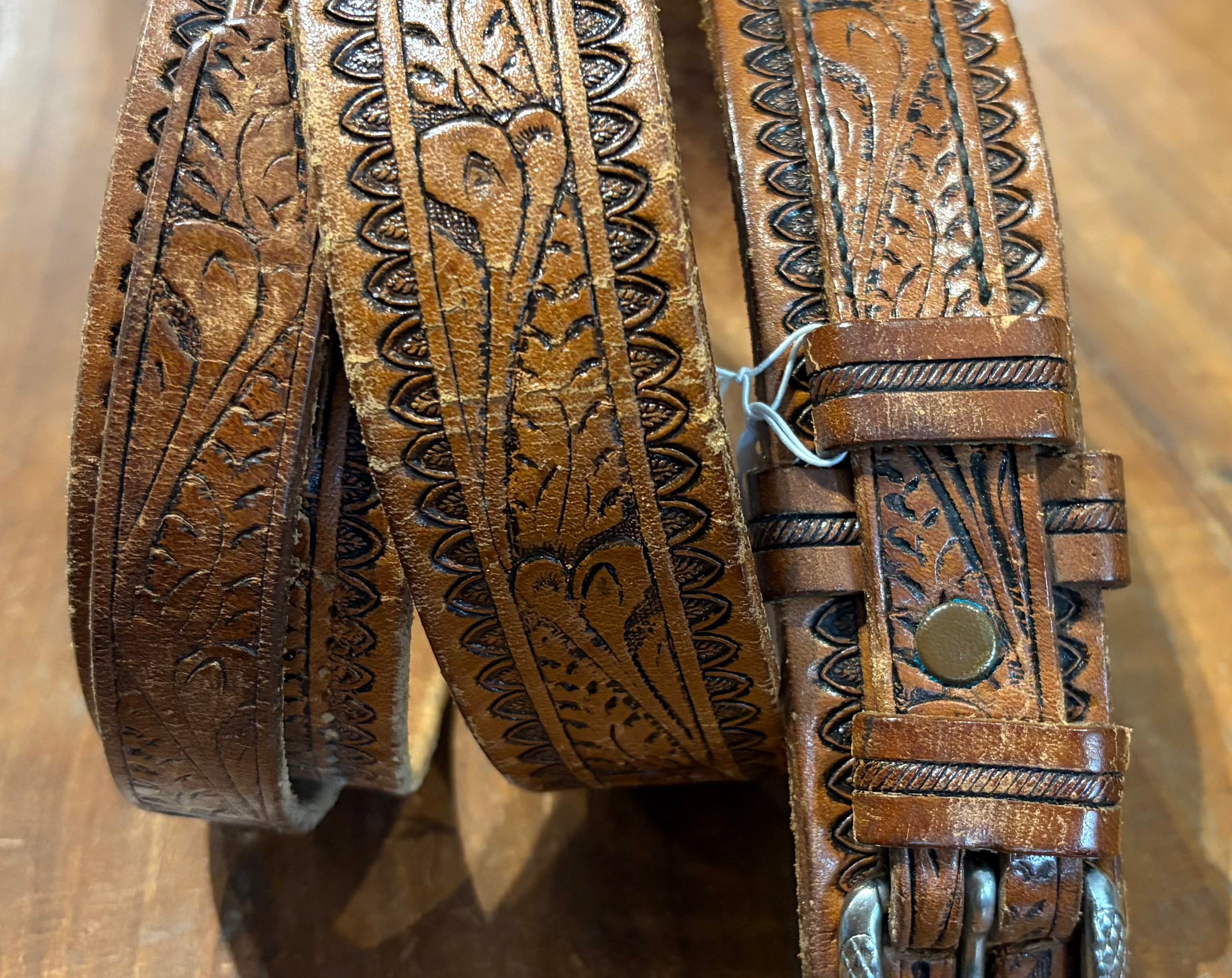 Sistergolden Vintage Flora Hand Tooled Belt 34”