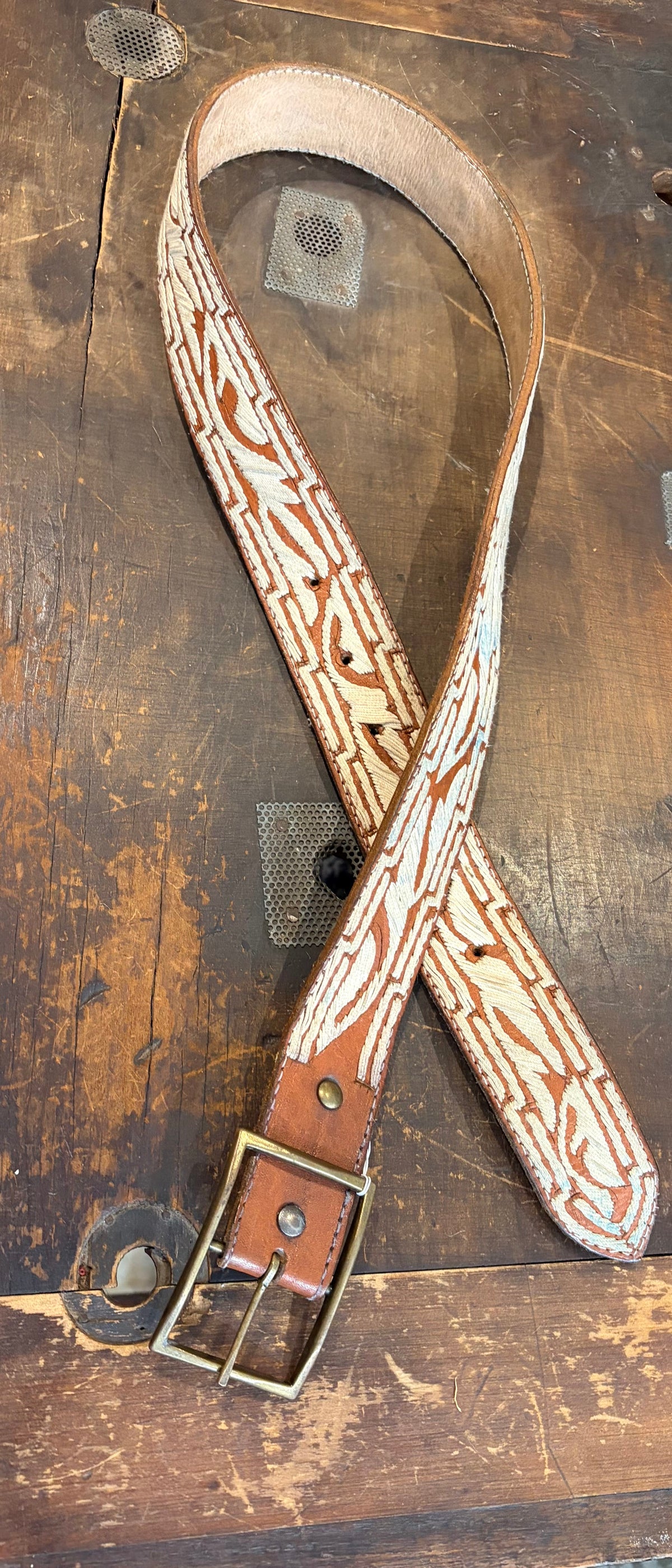 Sistergolden Vintage Ocean Hand Tooled Belt 43”