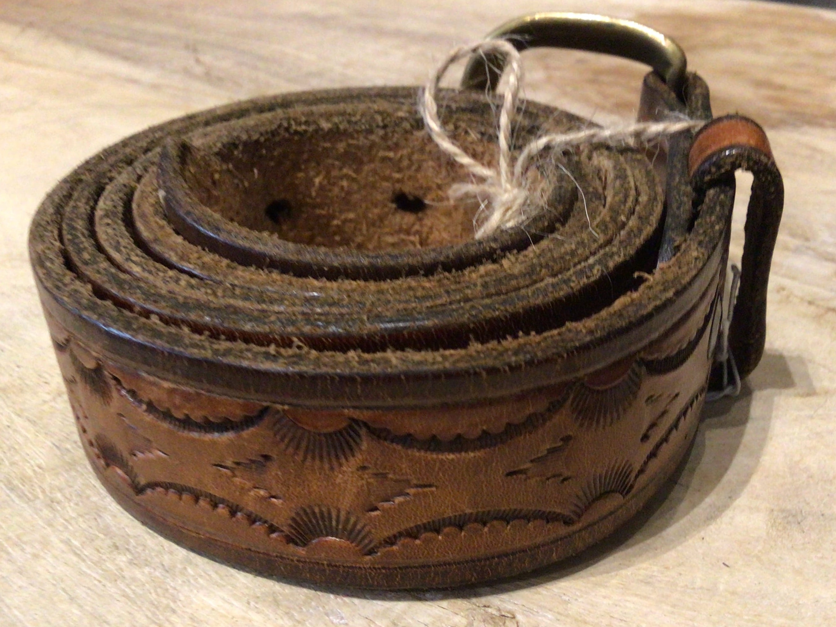Vintage Radial Hand Tooled Belt 42”, Sistergolden, Sistergolden