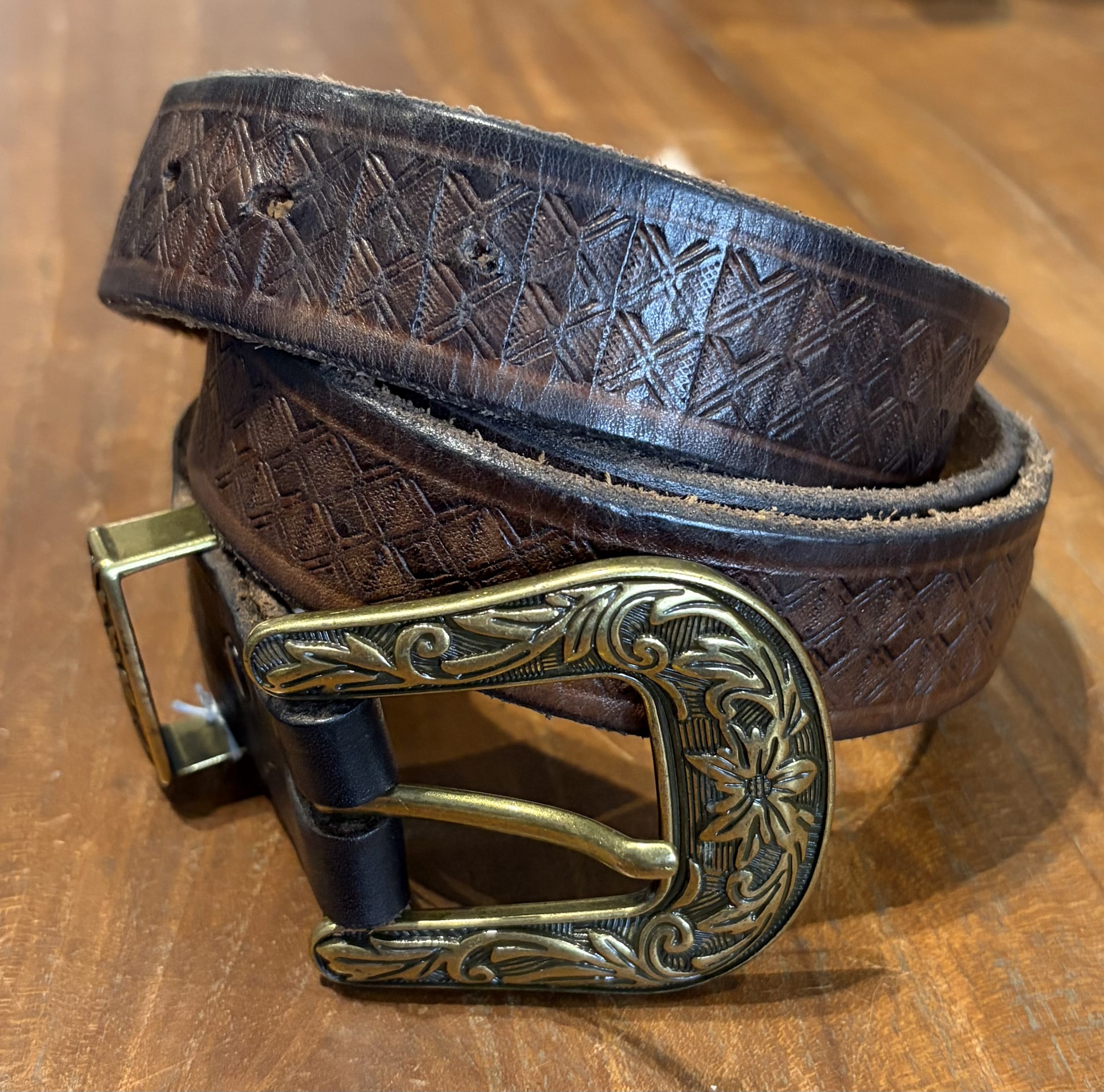 Sistergolden Vintage Tri Hand Tooled Belt 43.5”