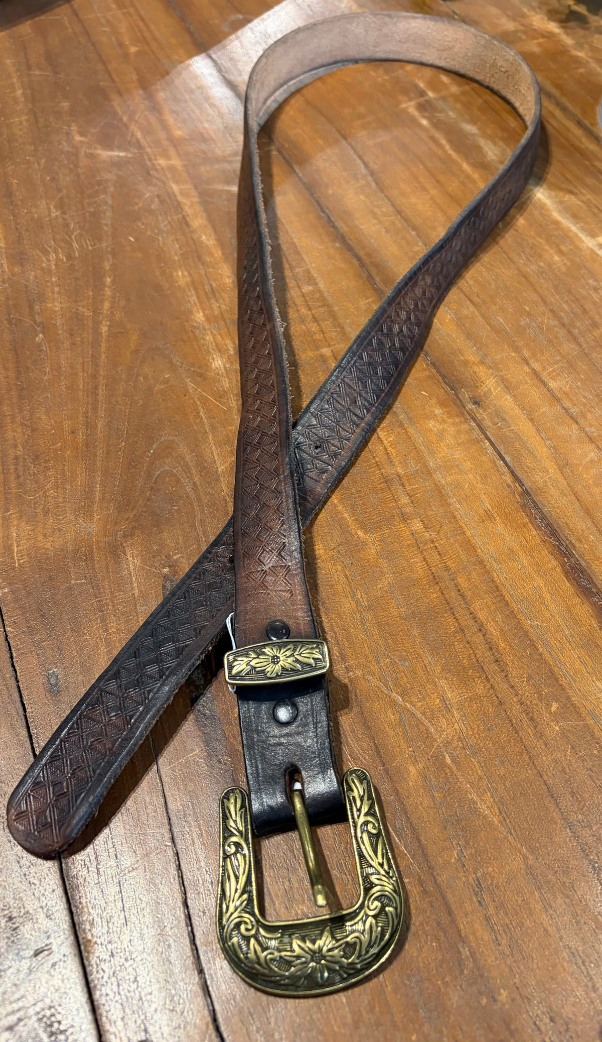Sistergolden Vintage Tri Hand Tooled Belt 43.5”