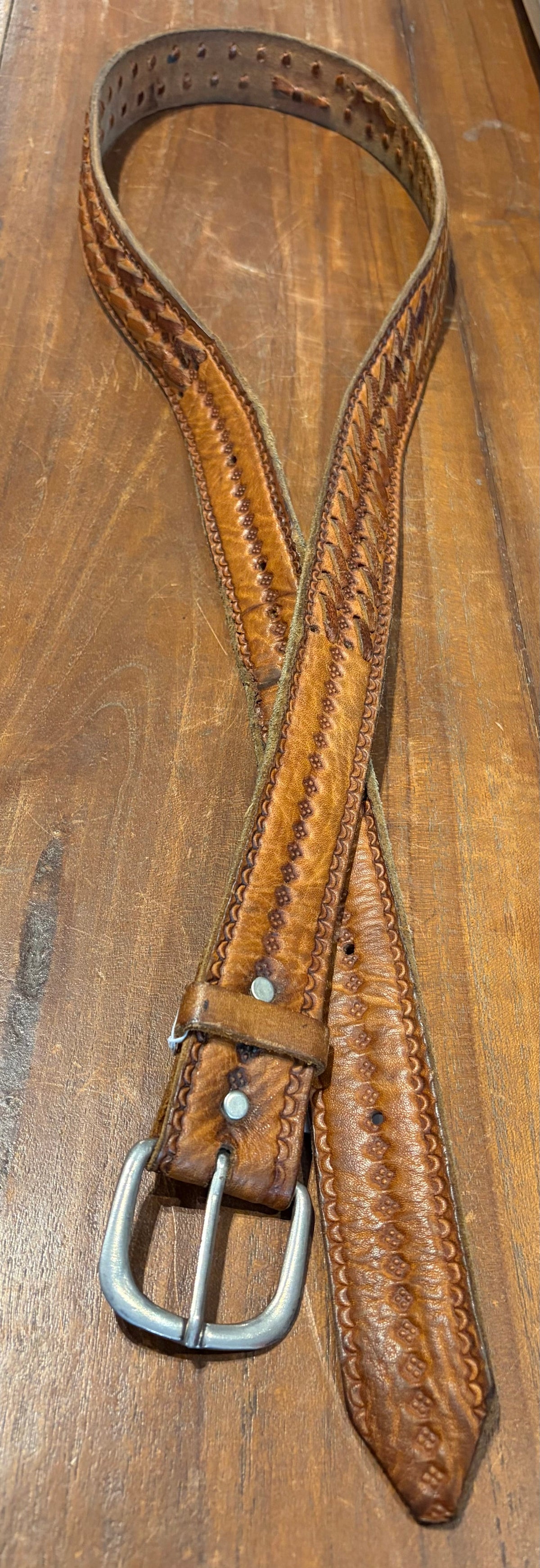 Sistergolden Vintage Weave Hand Tooled Belt 48”