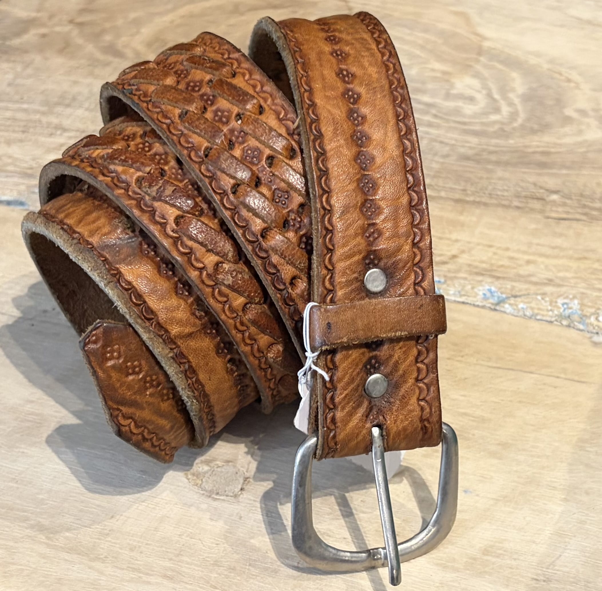 Sistergolden Vintage Weave Hand Tooled Belt 48”