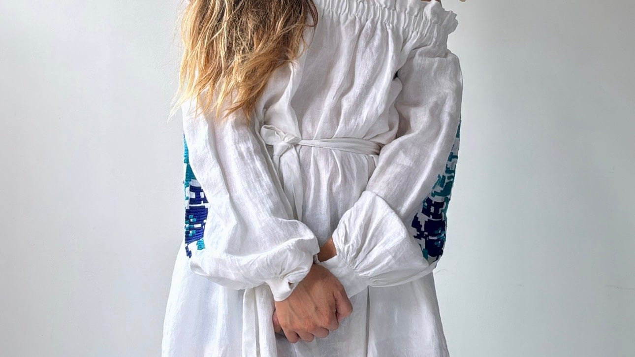 Sistergolden White Linen Dress/Off Shoulder